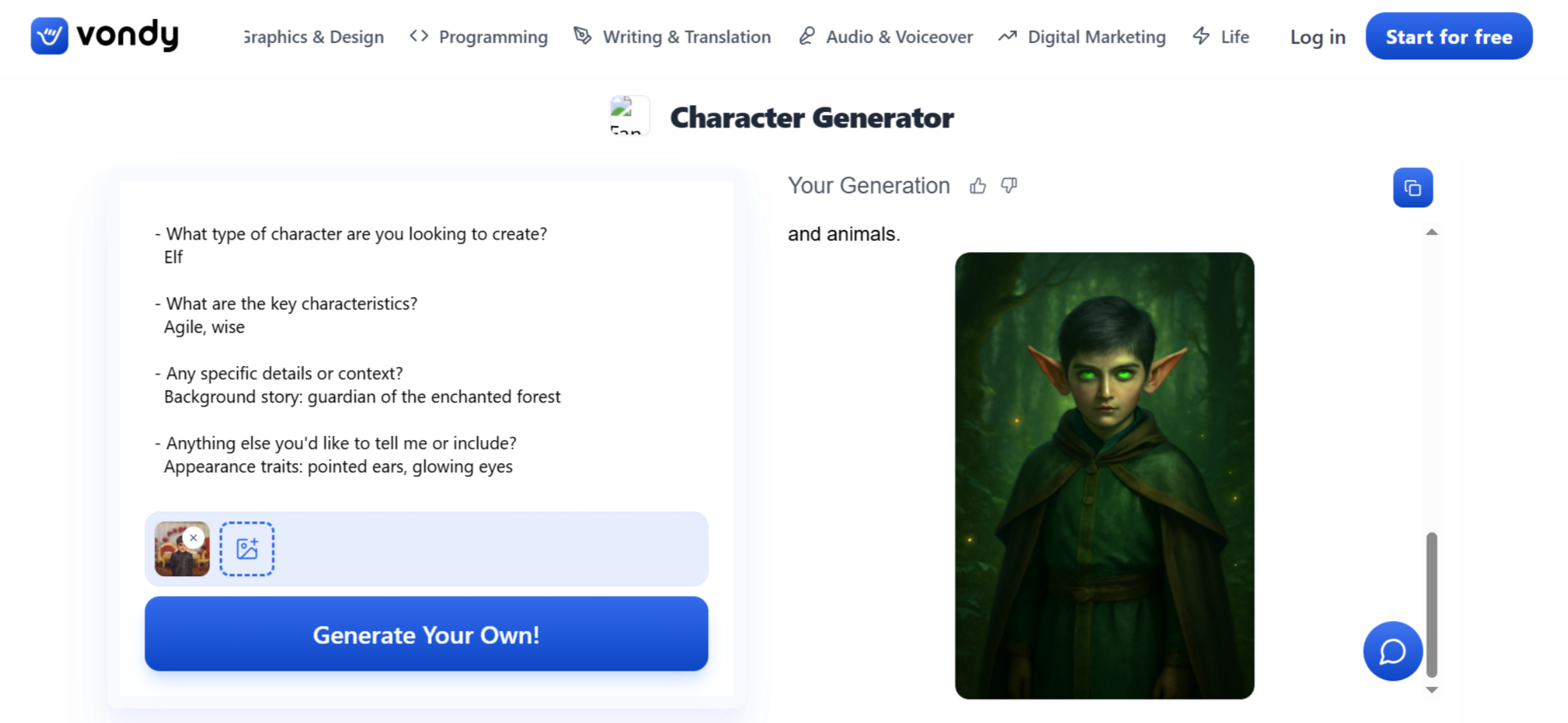 Vondy - מחולל תמונות דמויות אנימה מבוסס בינה מלאכותית