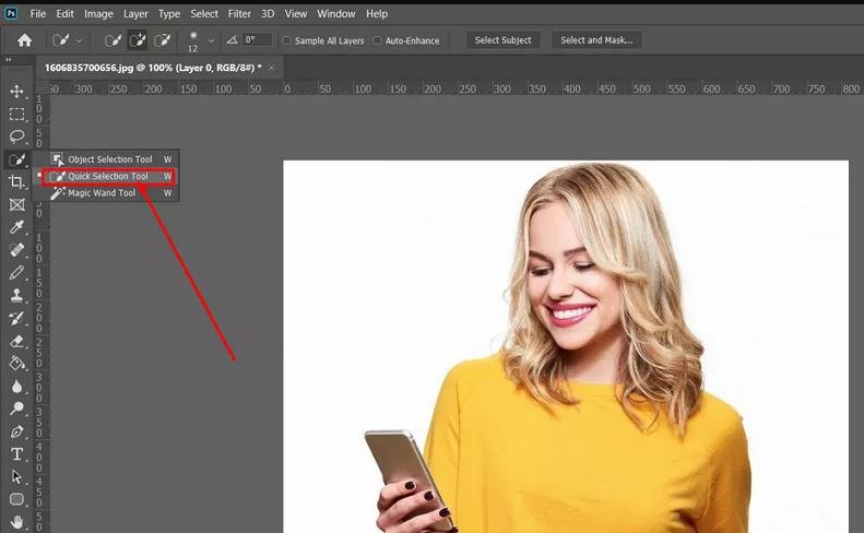 Quick Selection Tool to remove a white image background