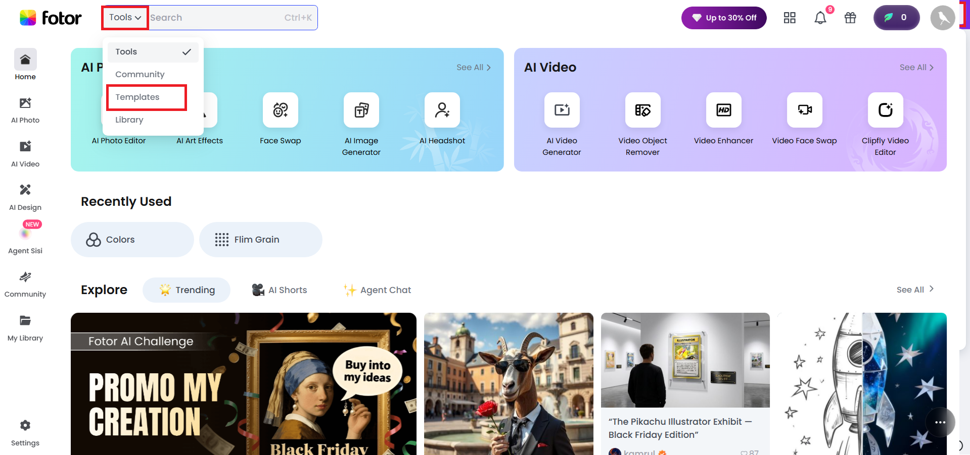 Open the template menu