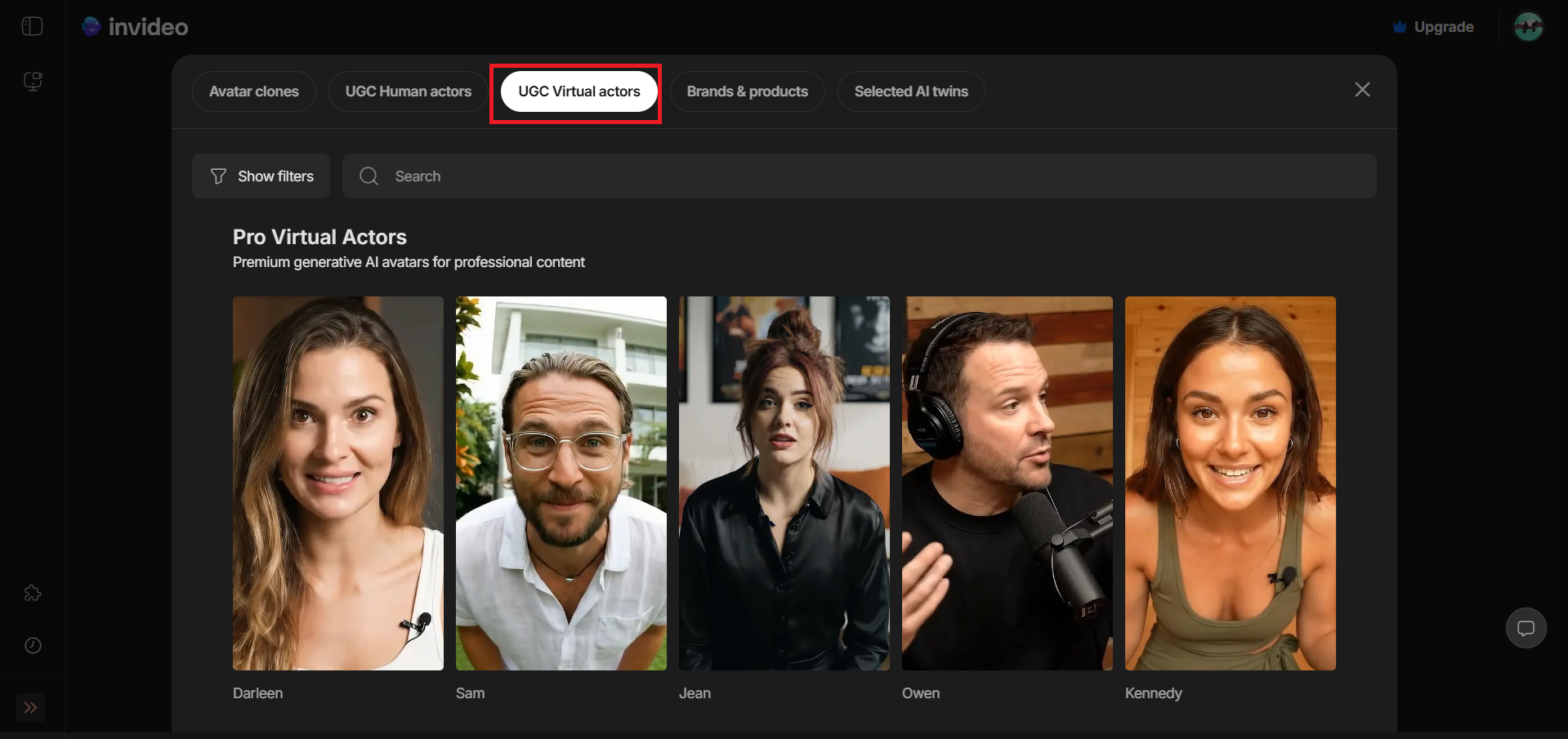 從UGC虛擬演員列表中選擇任意一個