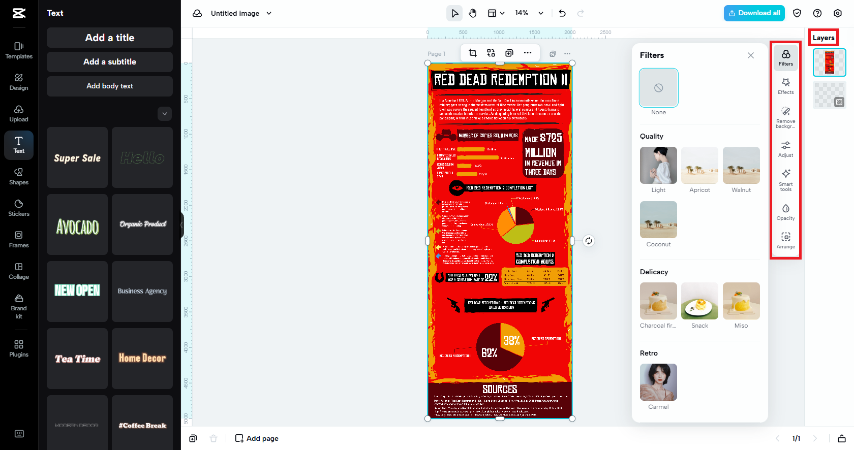 Bearbeiten Sie Ihr Infografikbild mit intelligenten Tools, Ebenen usw.