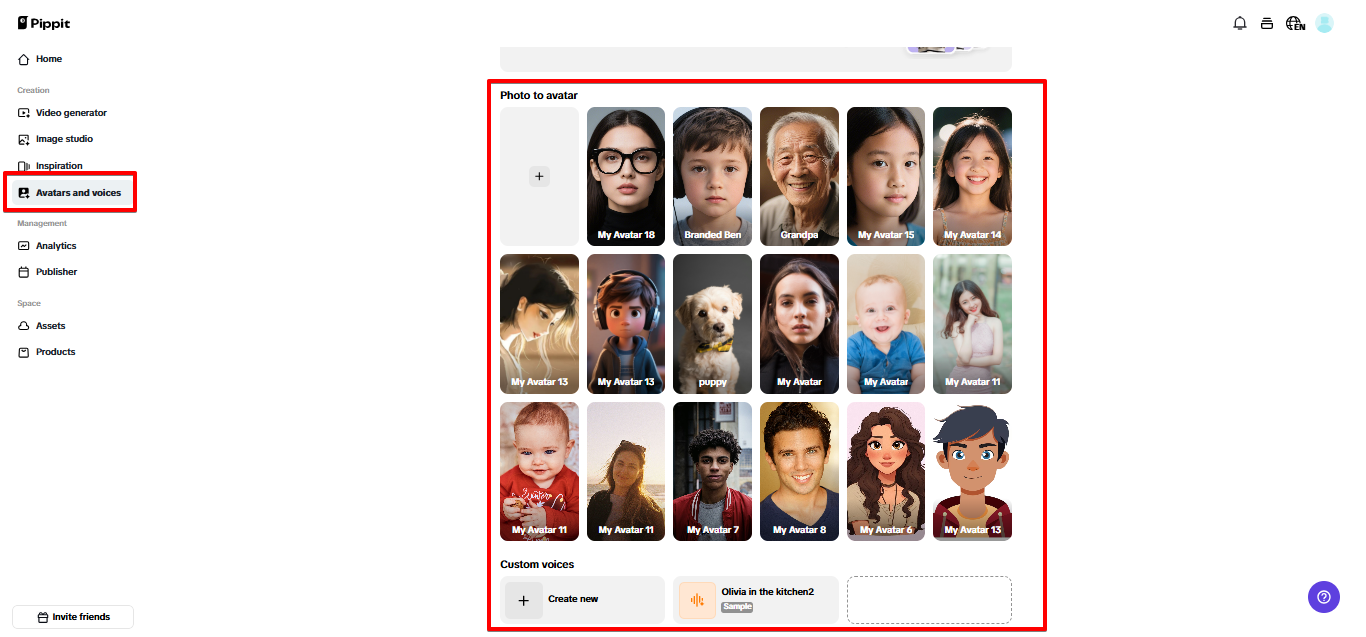 Pippit AI avatars and voices