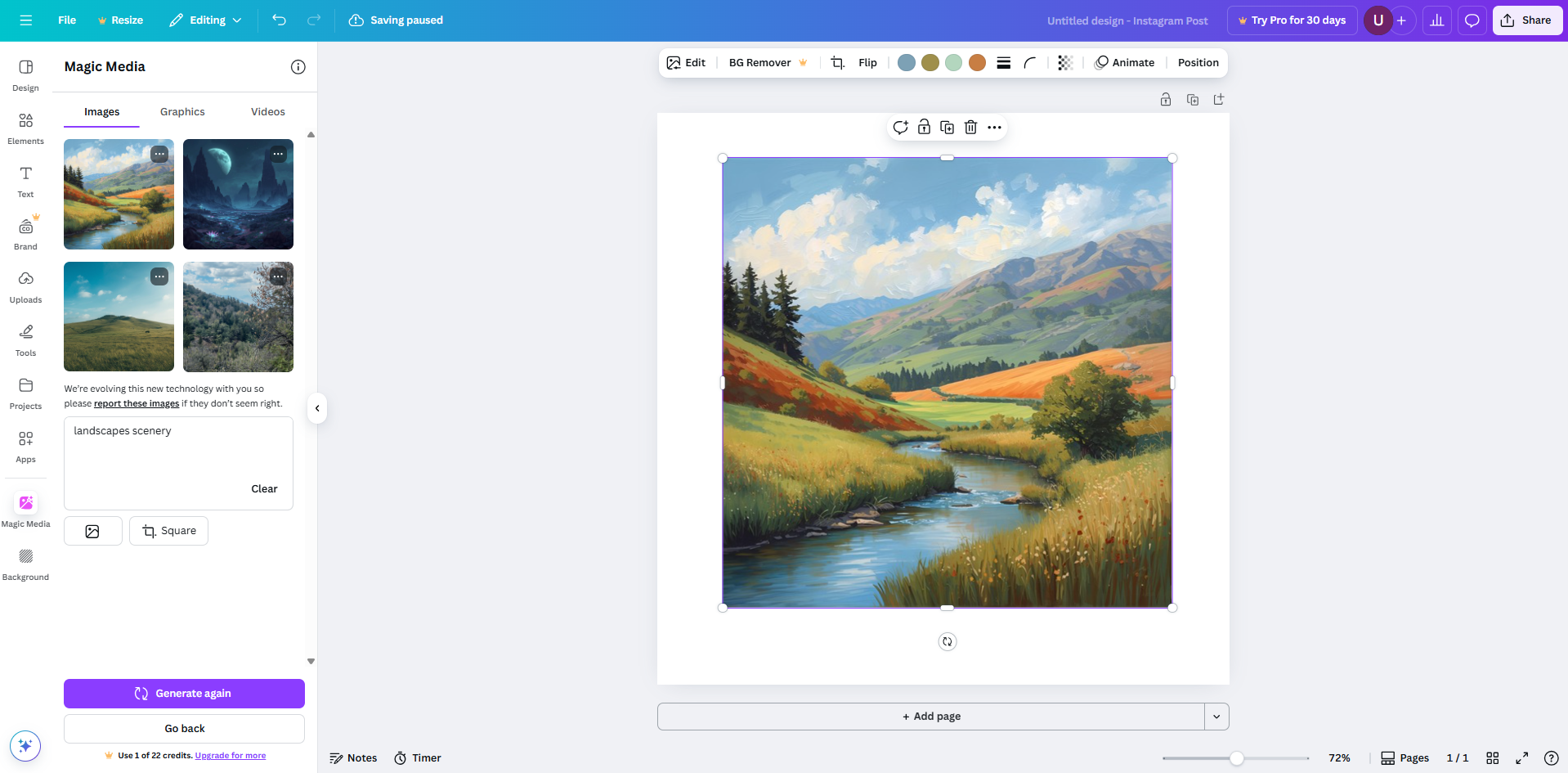 AI редактор зображень пейзажі пейзажі в Canva
