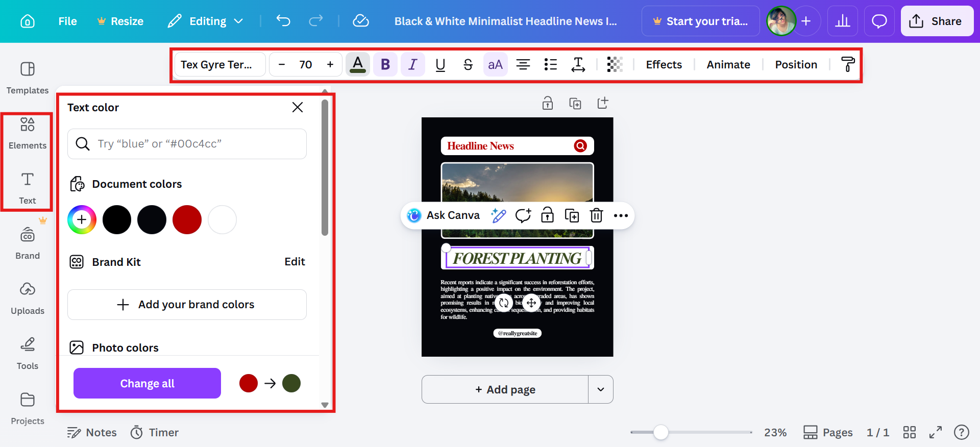 Customize the template design