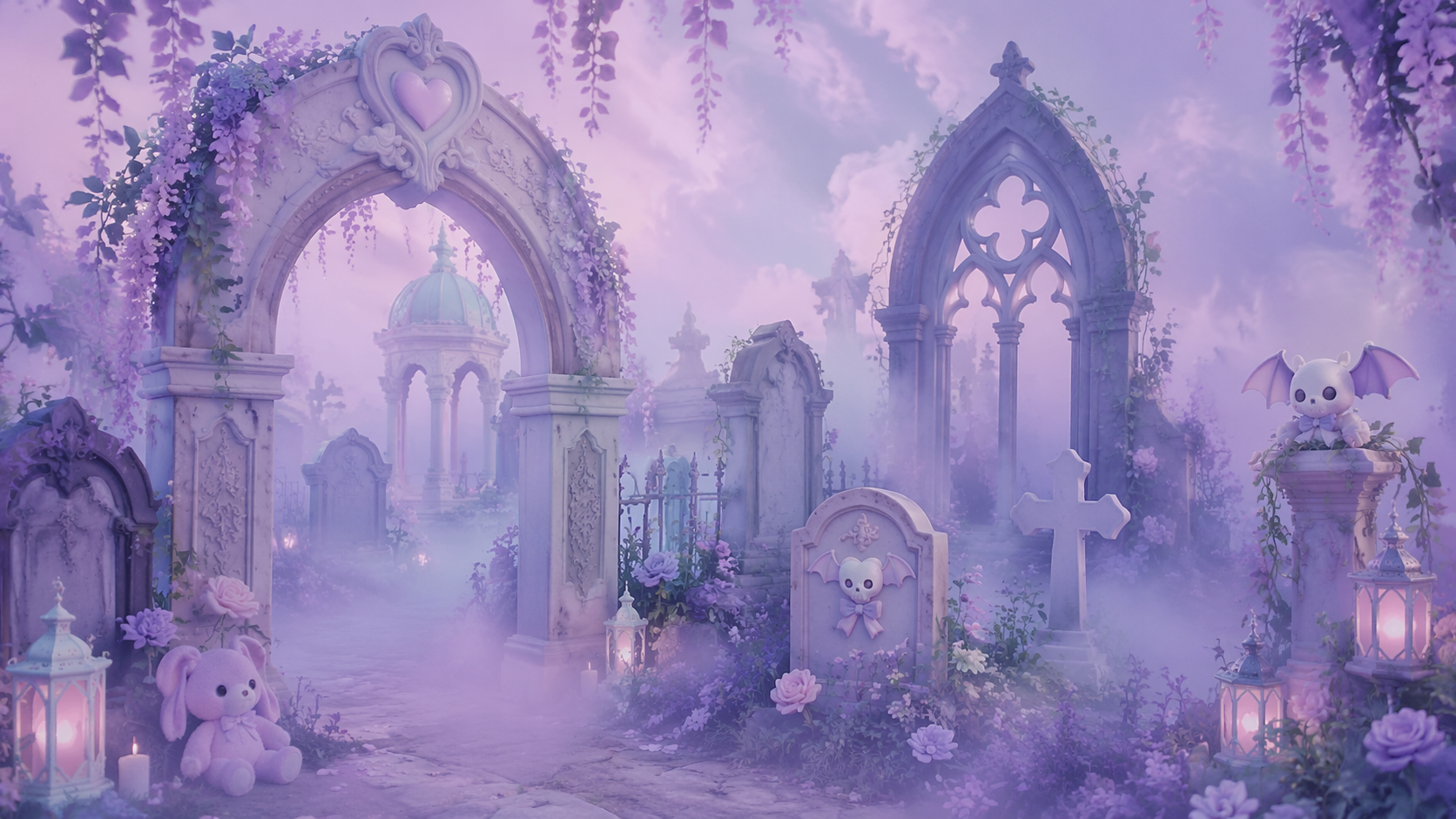 Dreamina Pastell Goth Ästhetik Prompt Beispiel 4: Niedlich Gothic Flat Lay