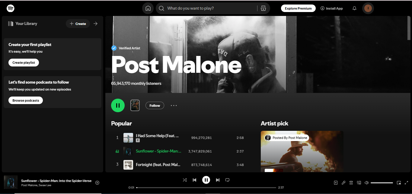 Post Malone - jeden z najczęściej oglądanych raperów na Spotify