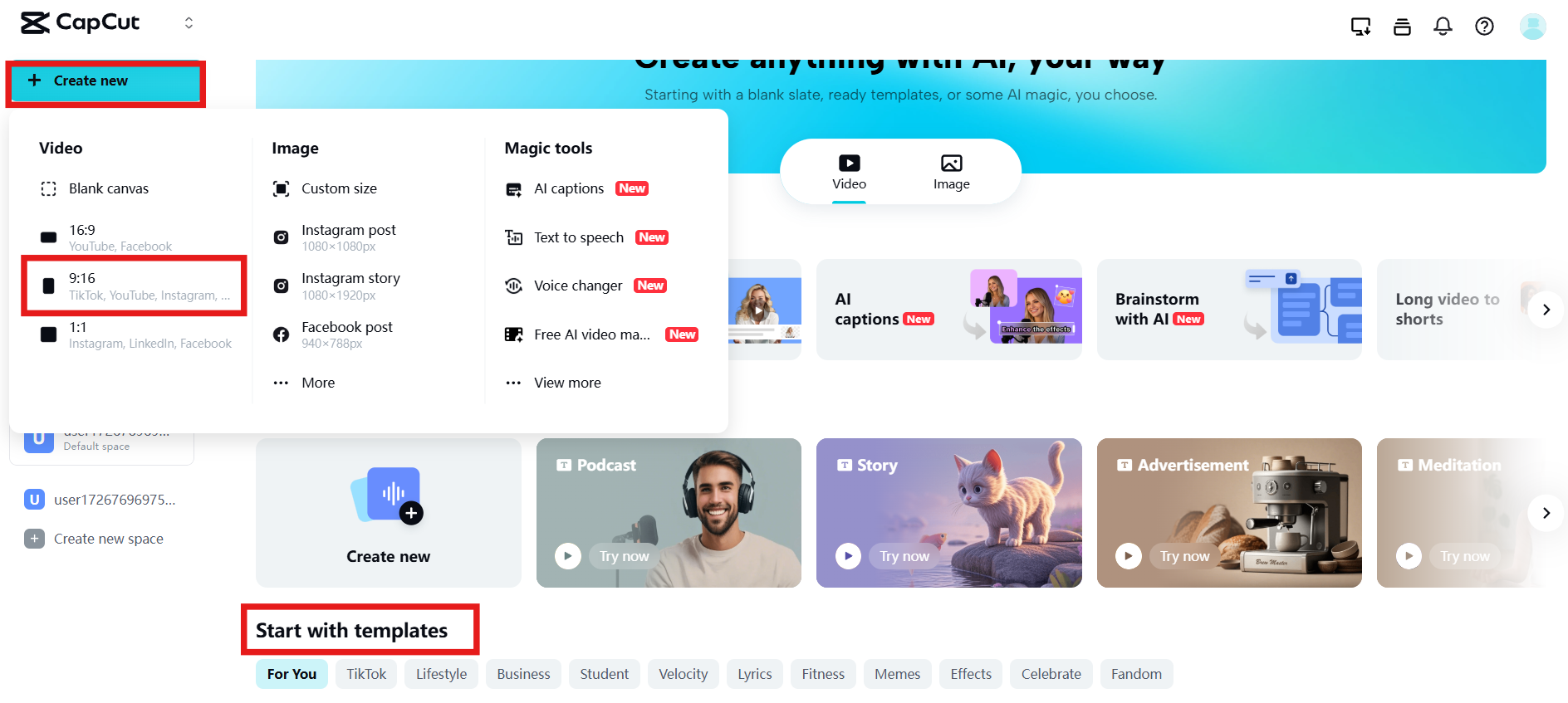 Choose a template or start from scratch