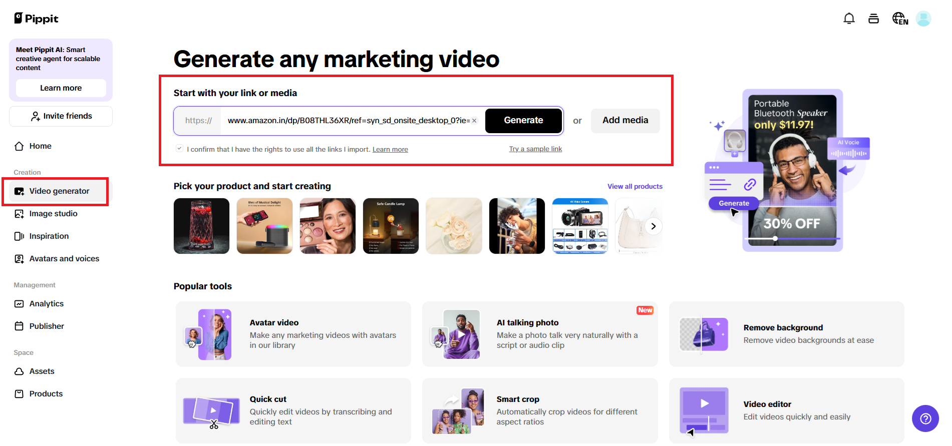 Enter a product link or add media
