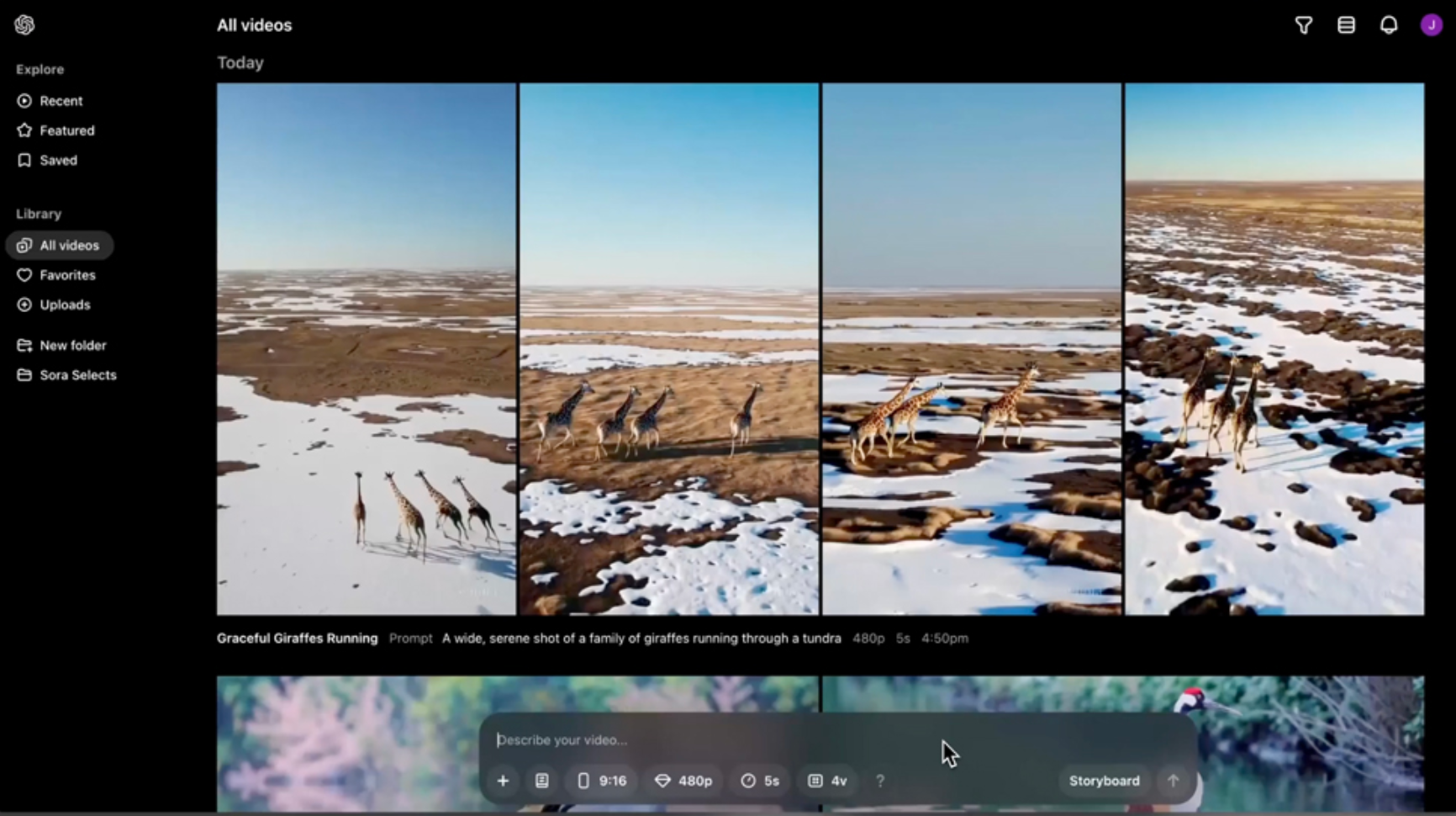 Interface of Sora - the most efficient AI video generation tool