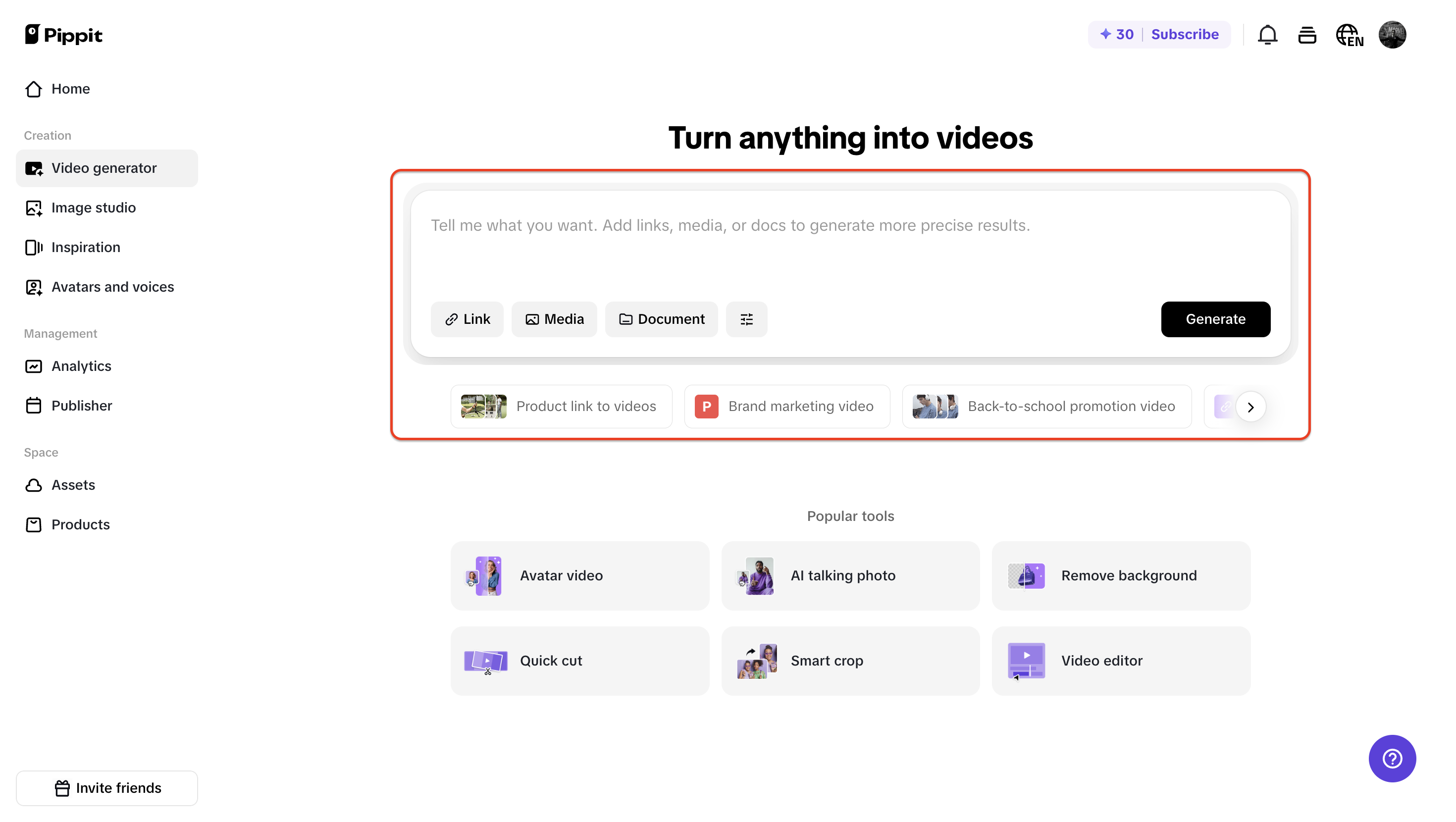 Generate reel with Video generator