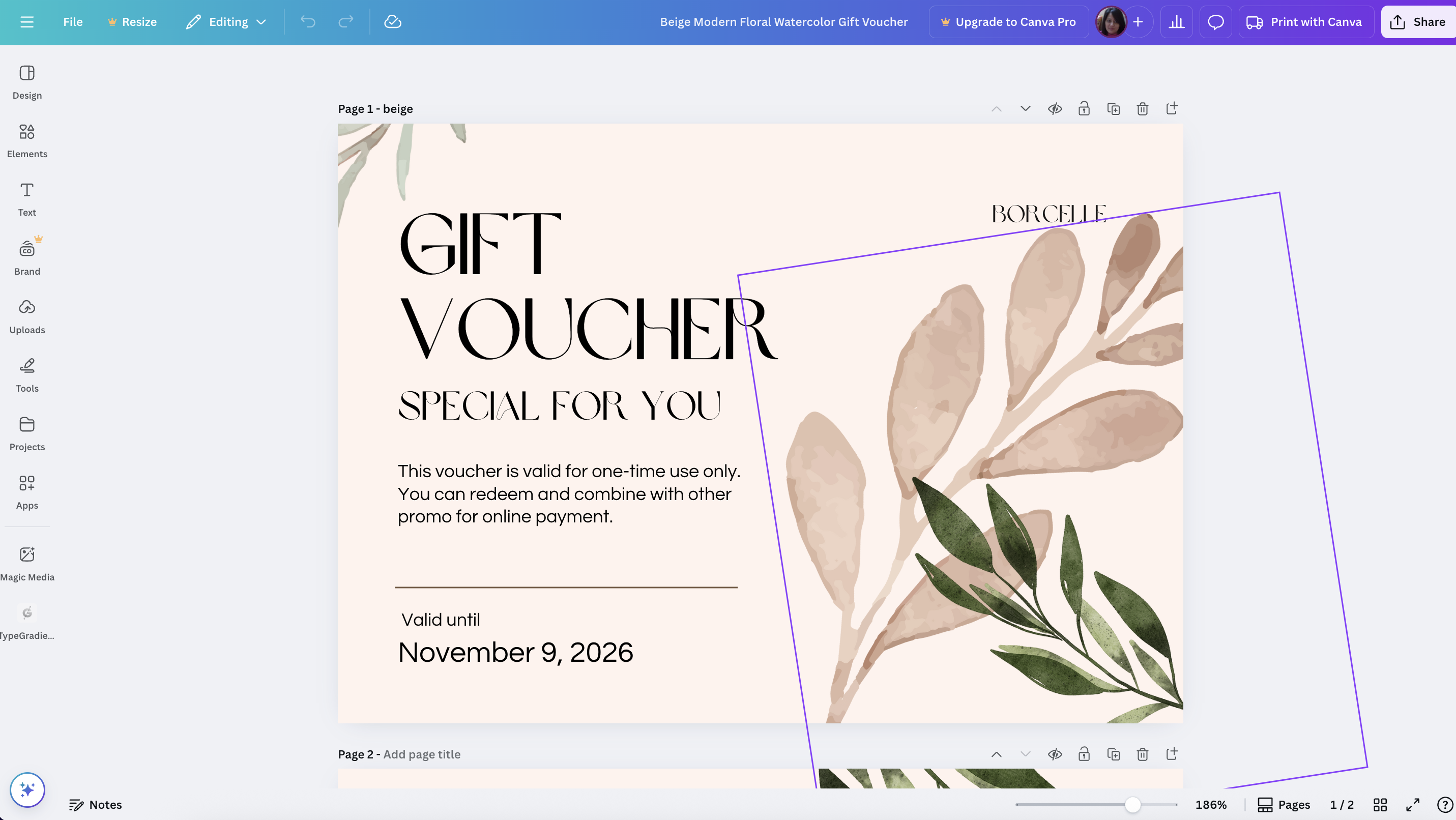 Canva gift card design