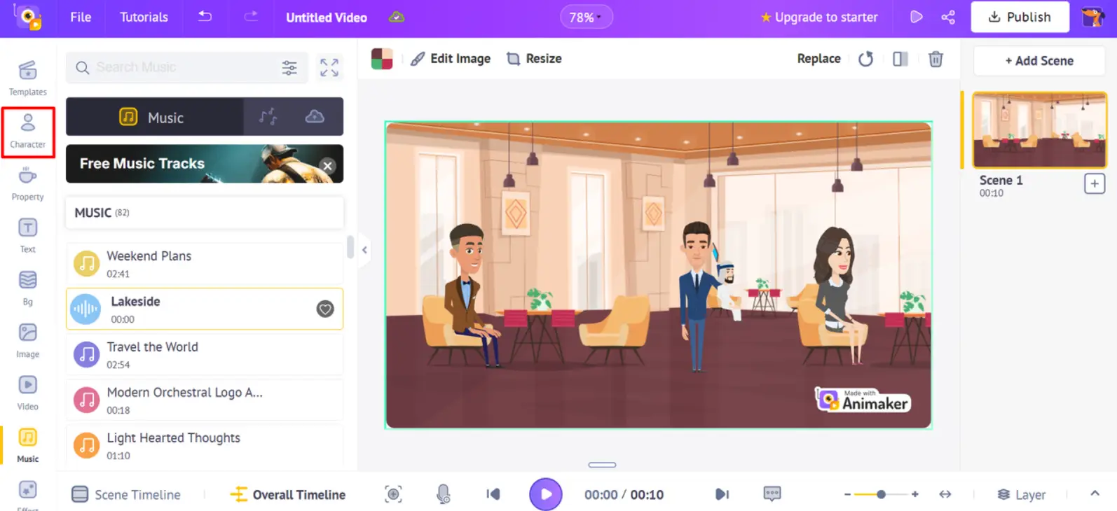 Drag-and-drop editing process to make animation videos online.