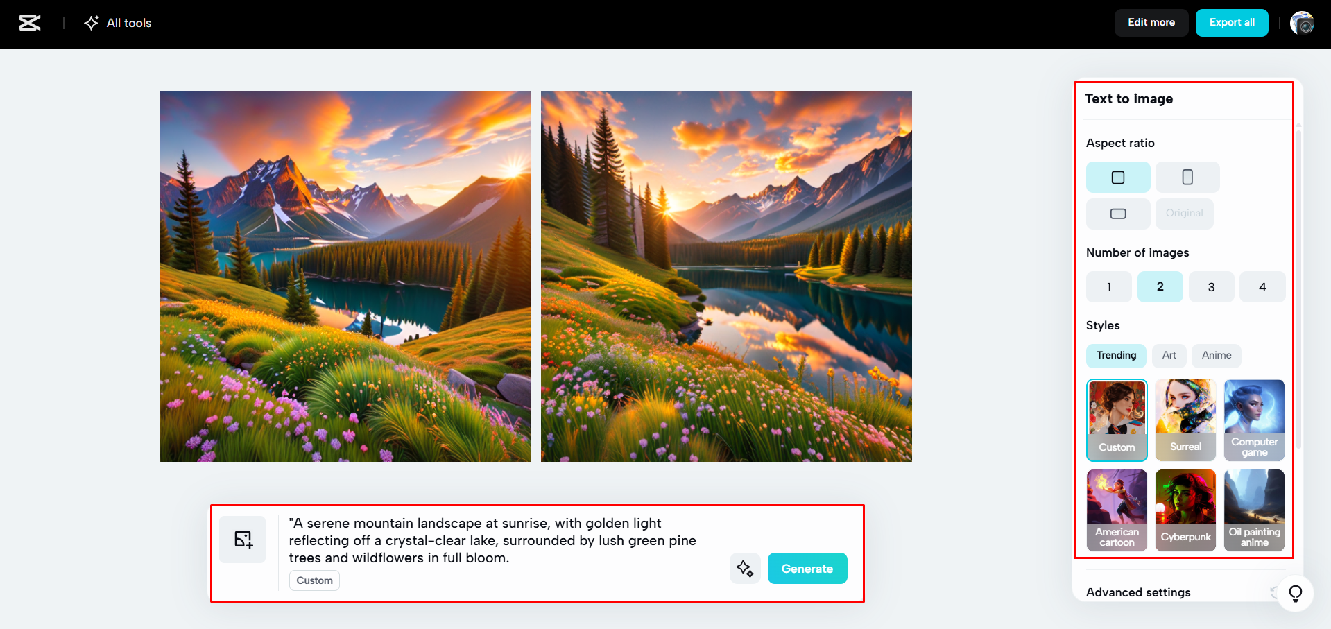 Ein Bild aus Text mit CapCut Web generieren