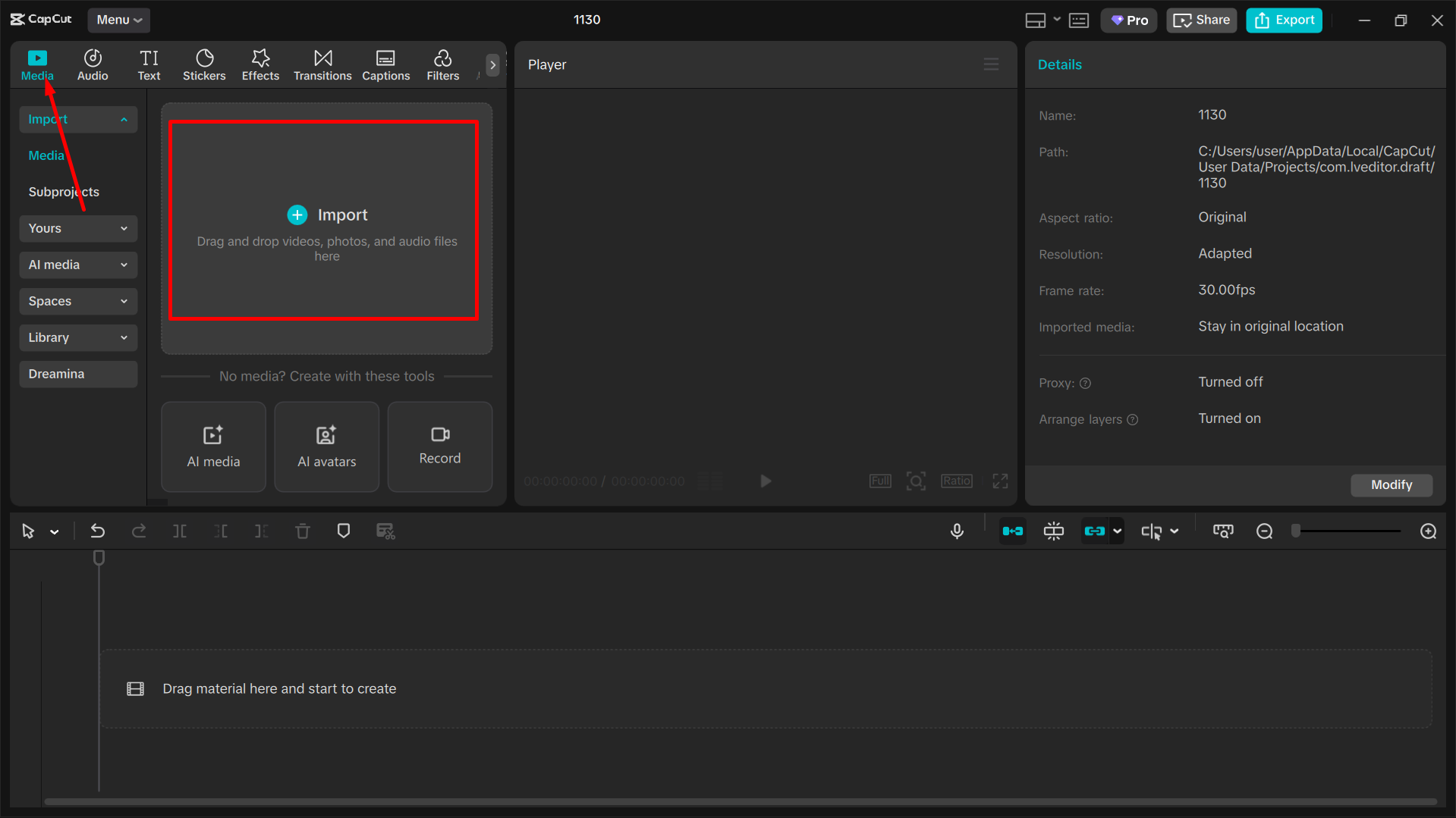 Uploading video to the CapCut desktop video editor