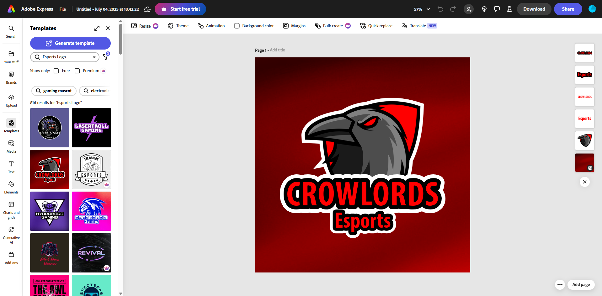Interface of Adobe - a professional Twitch logo maker