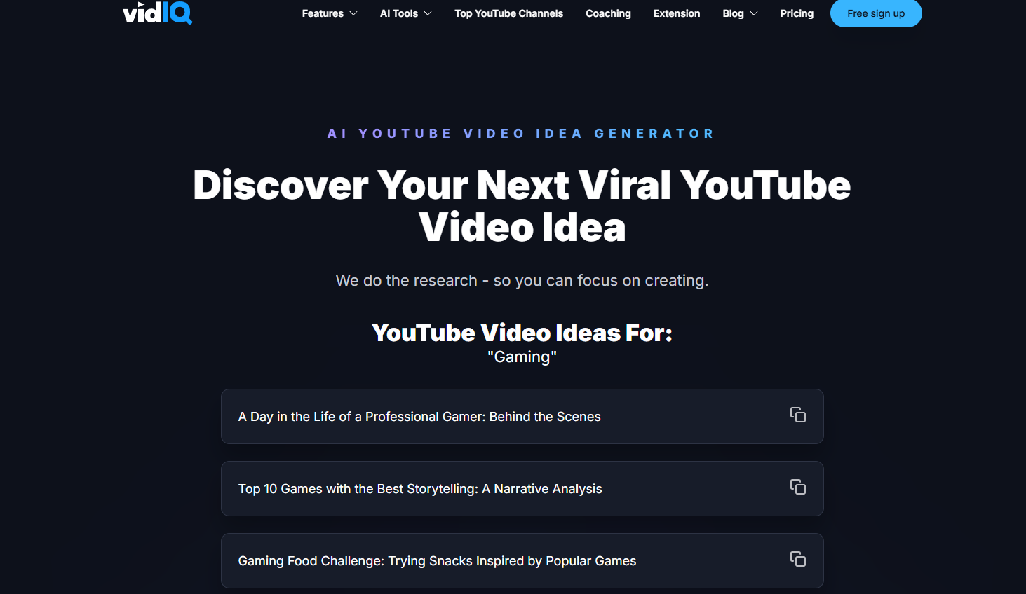 VidIQ AI YouTube video ideas generator