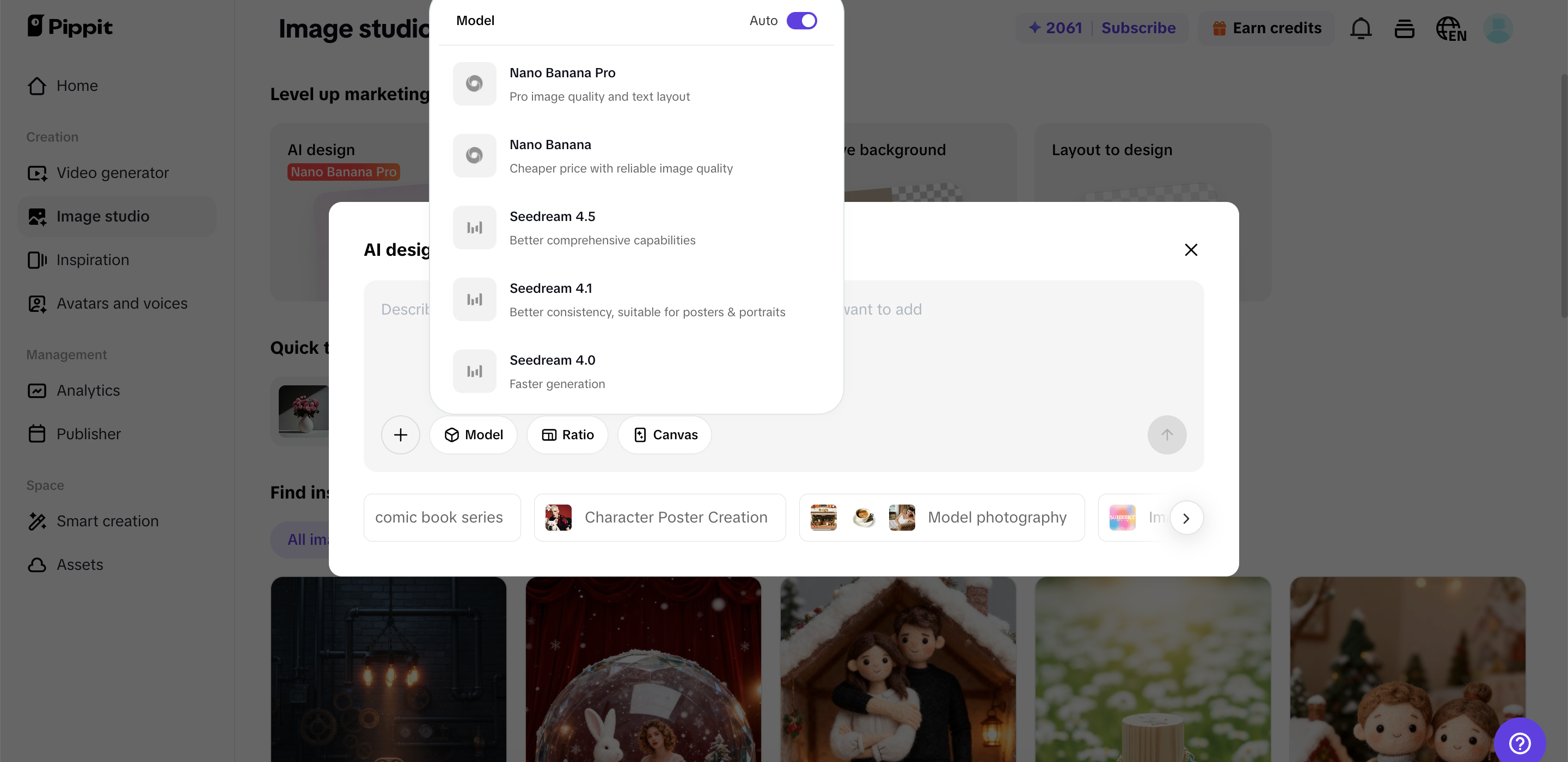 Ferramenta de design com IA no Pippit