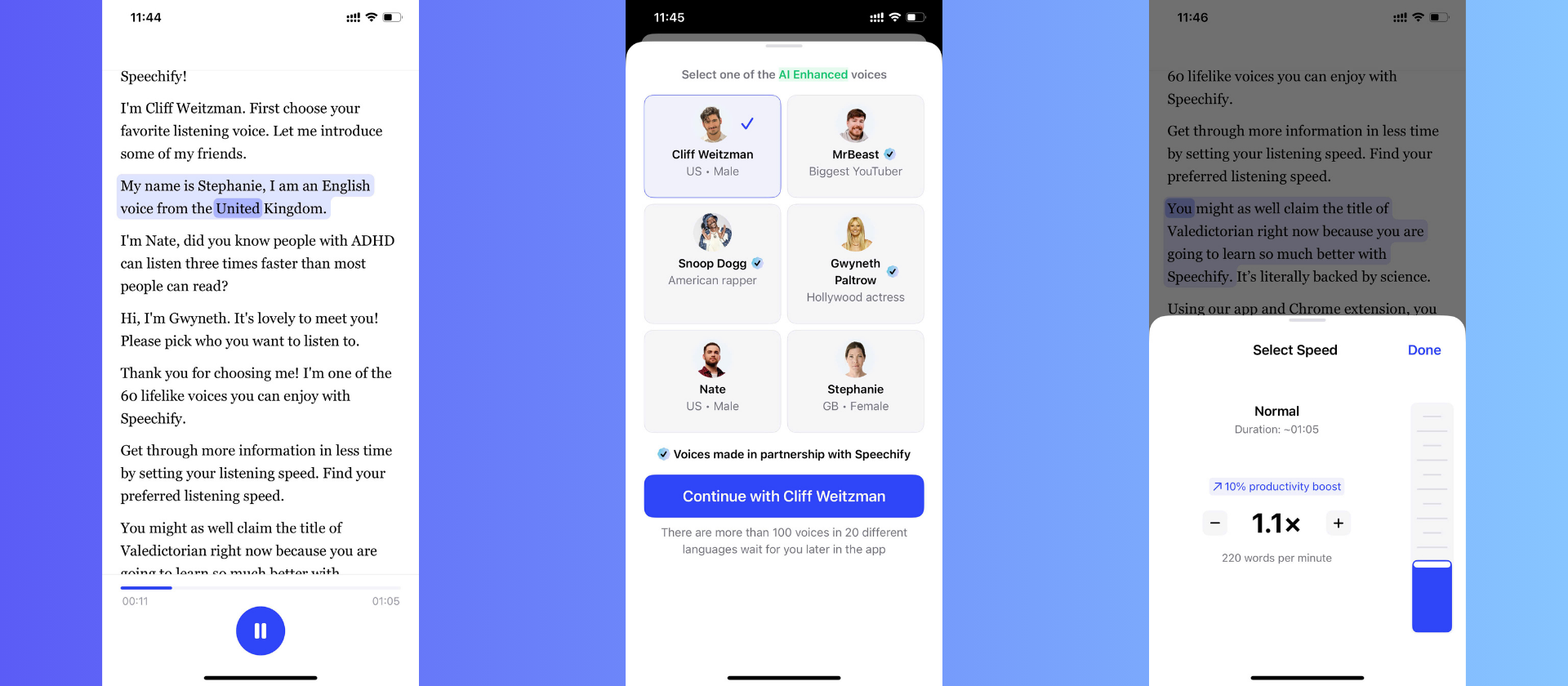 Speechify's interface