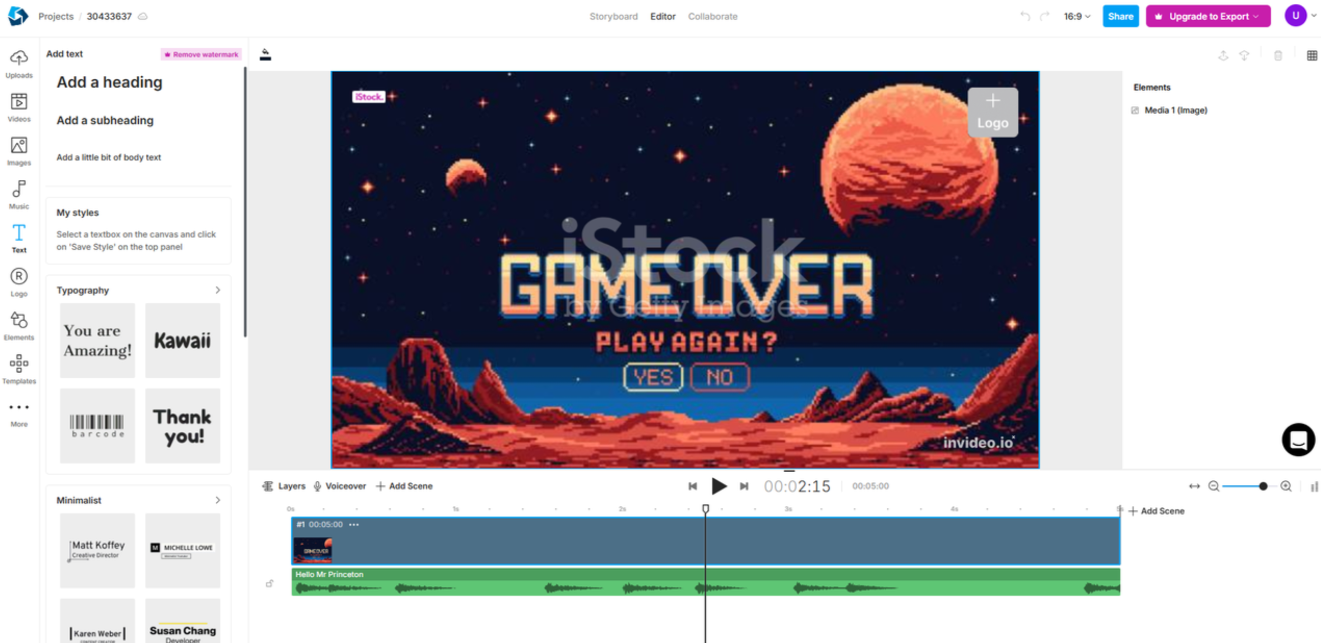 Interface of VideoCreek - the best gaming intro maker