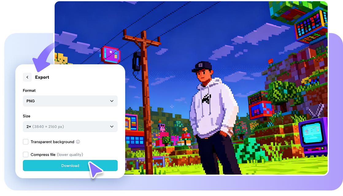 AI pixel art maker app for exporting pixel art images
