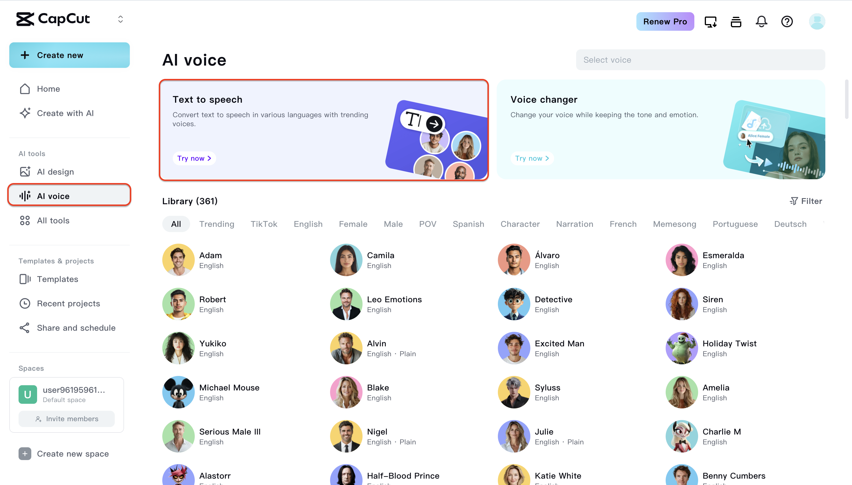 Navigate to the AI voice