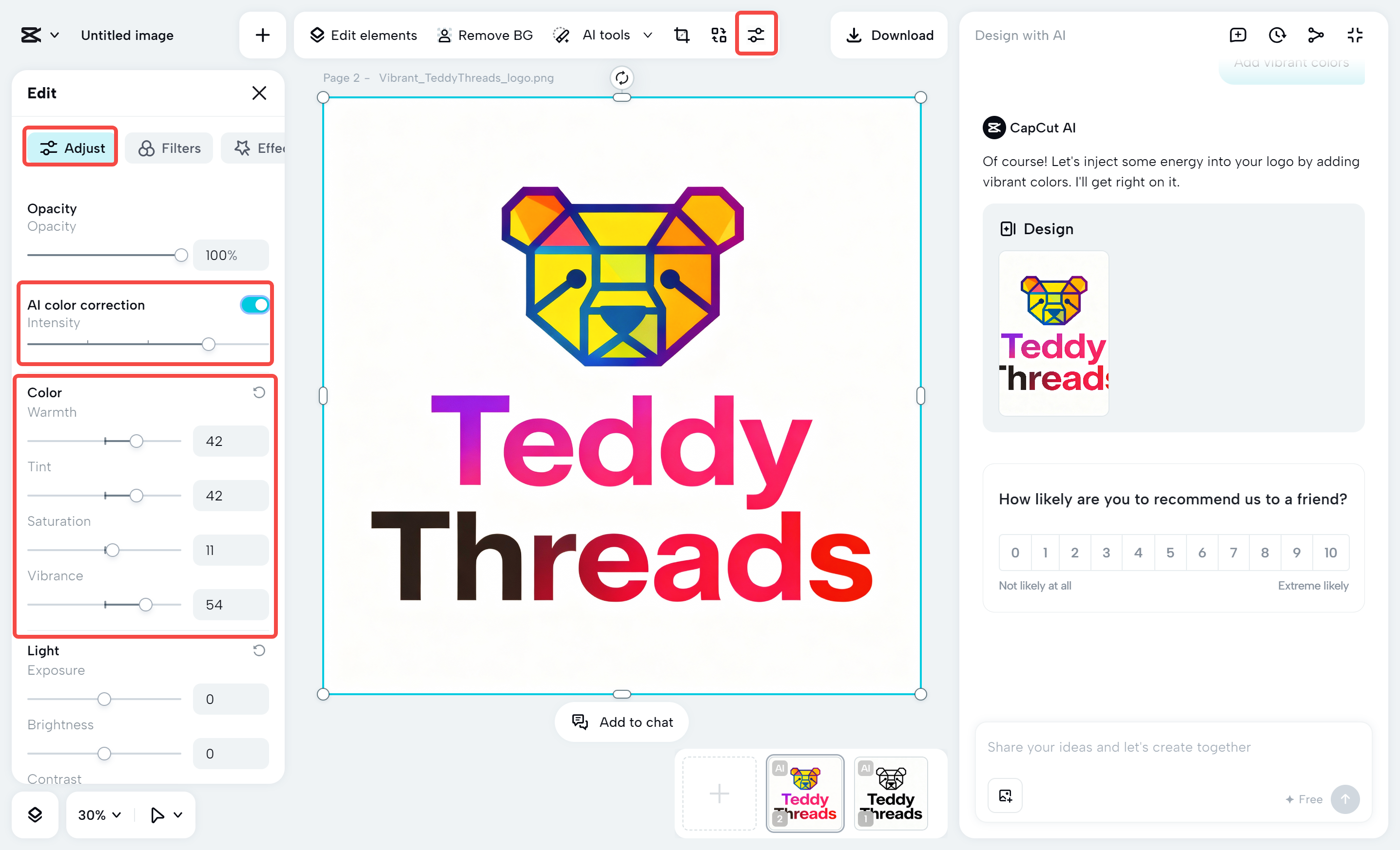 Editing the logo on the CapCut desktop video editor