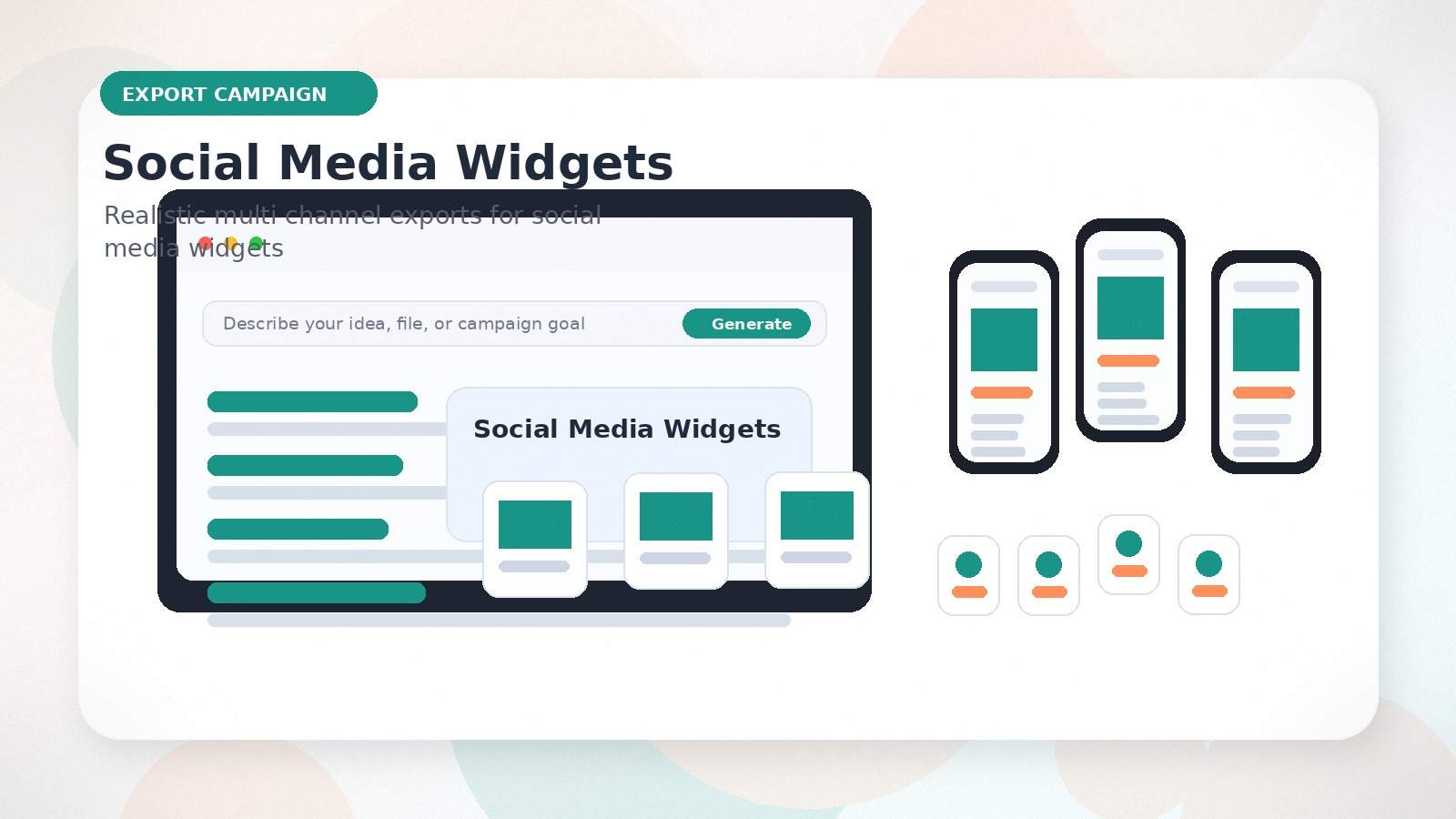 Social Media Widgets realistic export campaign visual for social media widgets