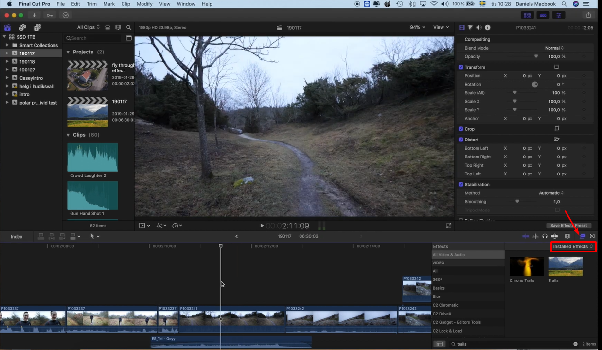 Mở trình duyệt hiệu ứng trong Final Cut Pro