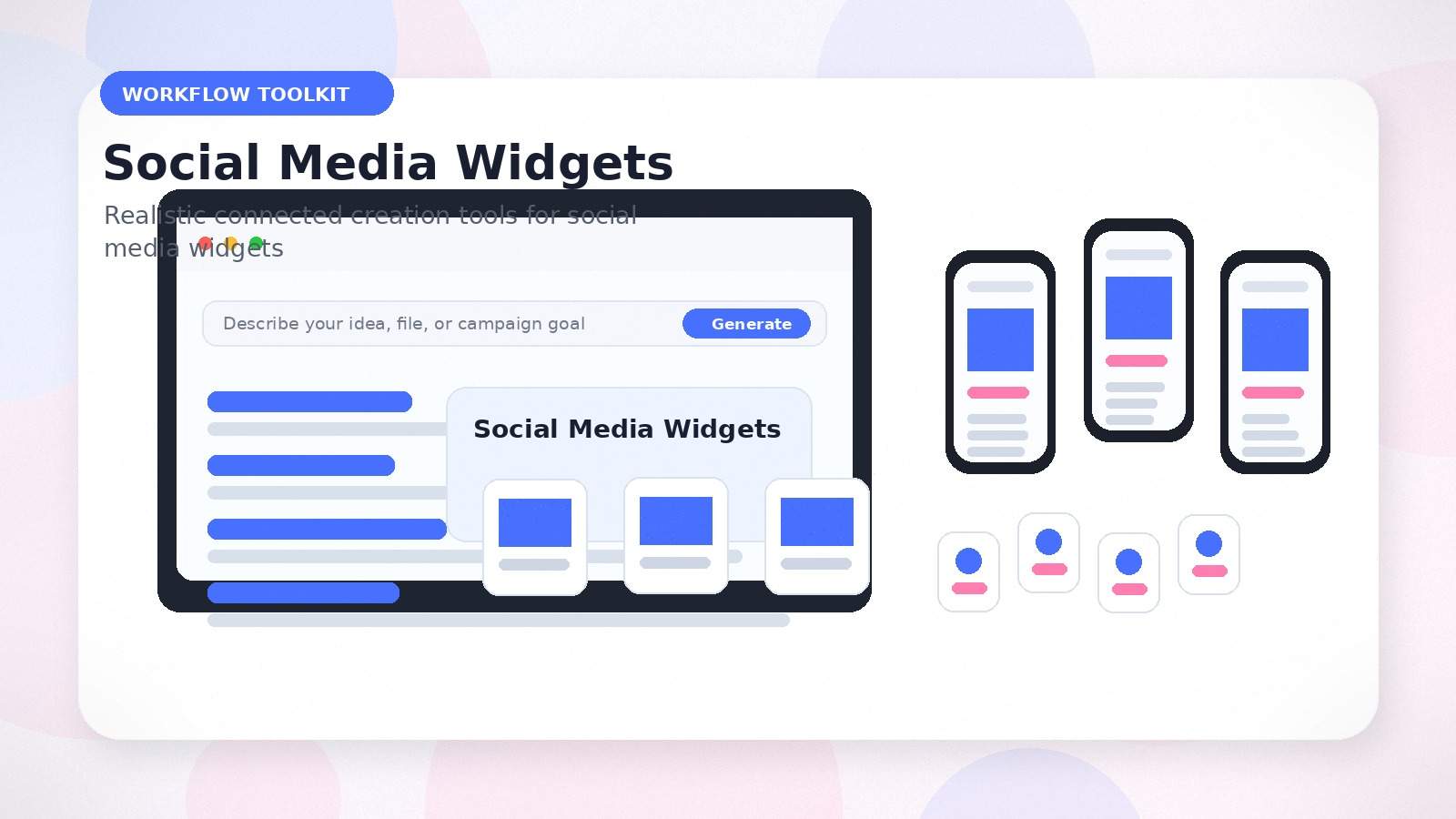 Social Media Widgets realistic workflow toolkit visual for social media widgets