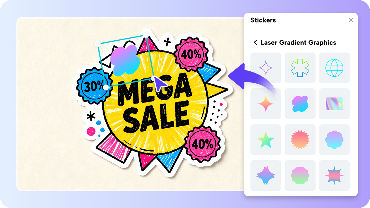 Adesivos e ícones integrados sem direitos autorais CapCut