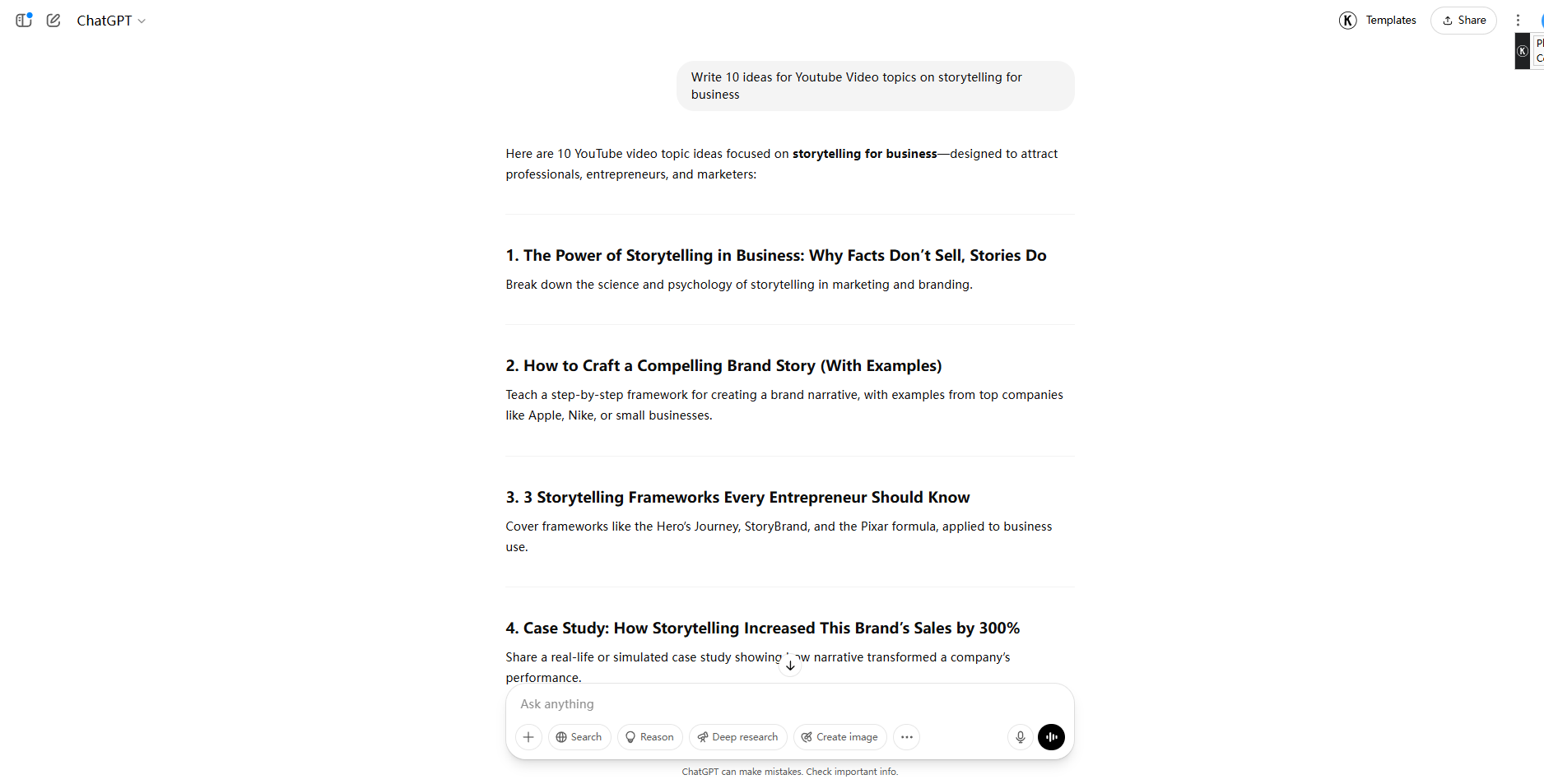 ChatGPT brainstorming