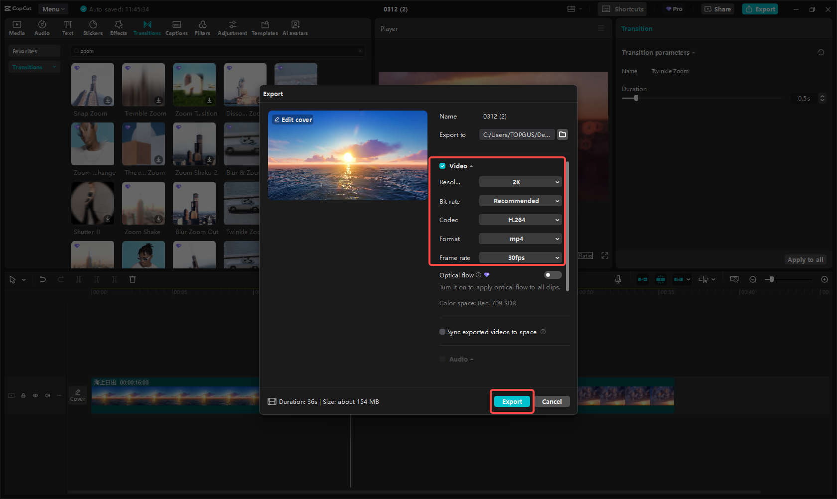 Export the video