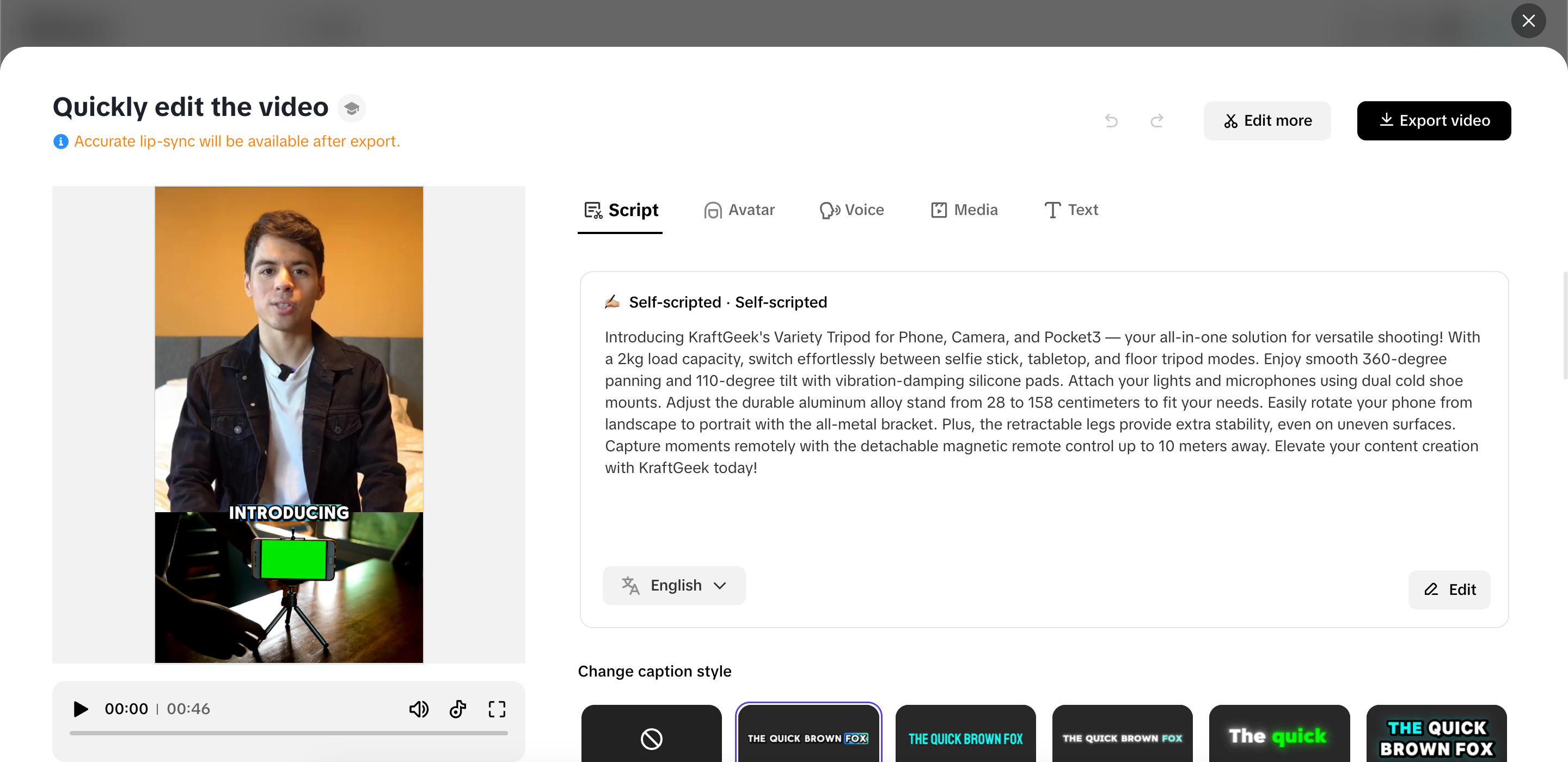 Na-customize na mabilisang pag-edit