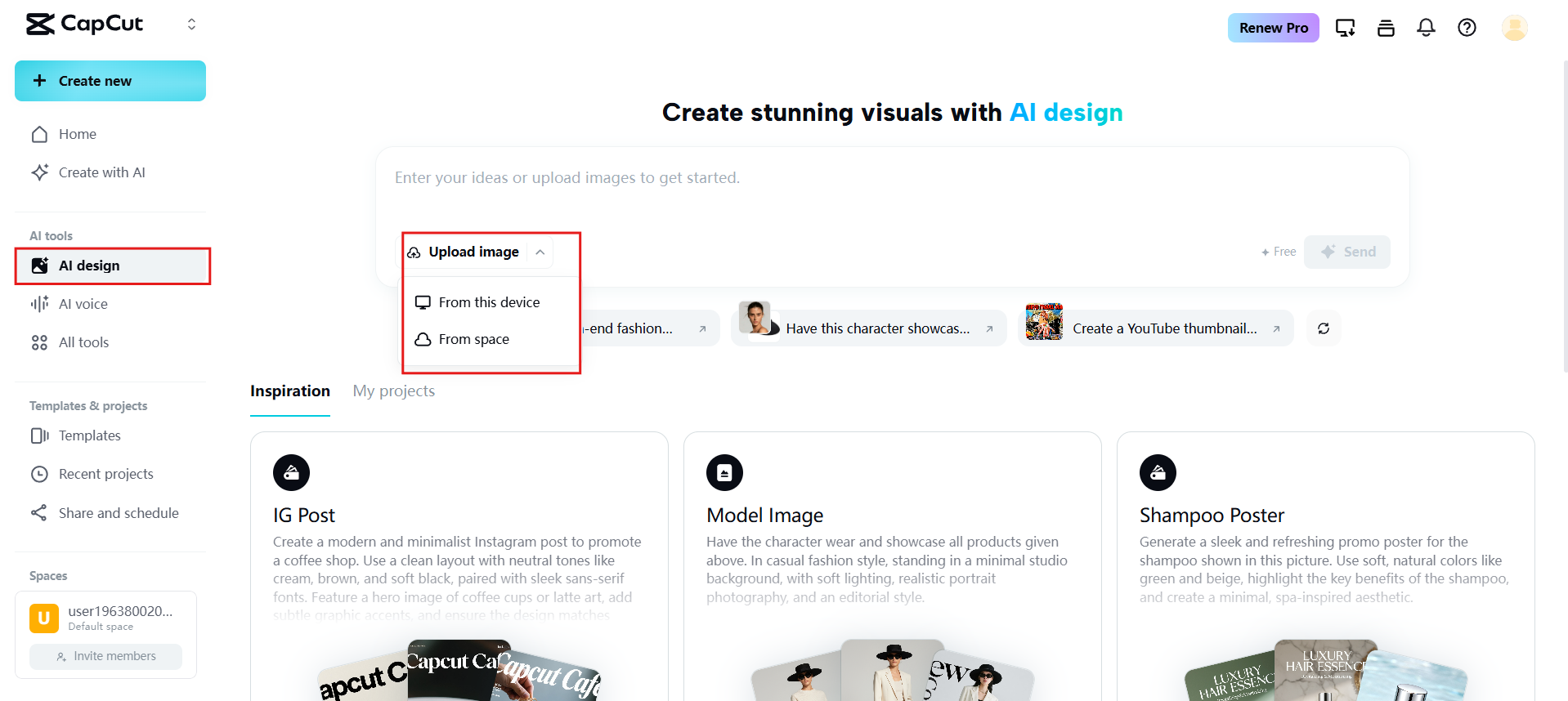Access AI design and upload image