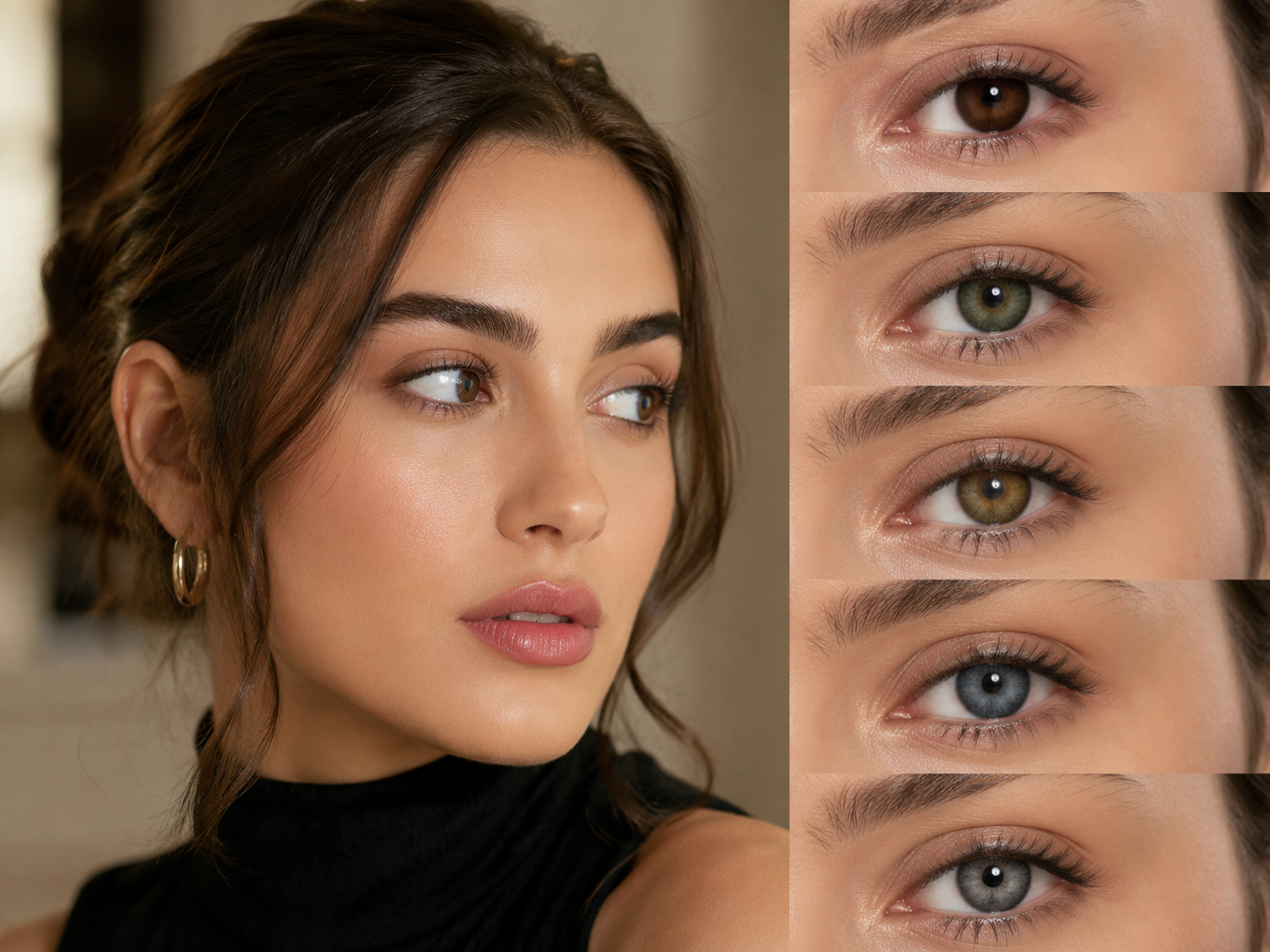 Dreamina virtual contact lenses try on prompt example 1: hazel contact lens preview