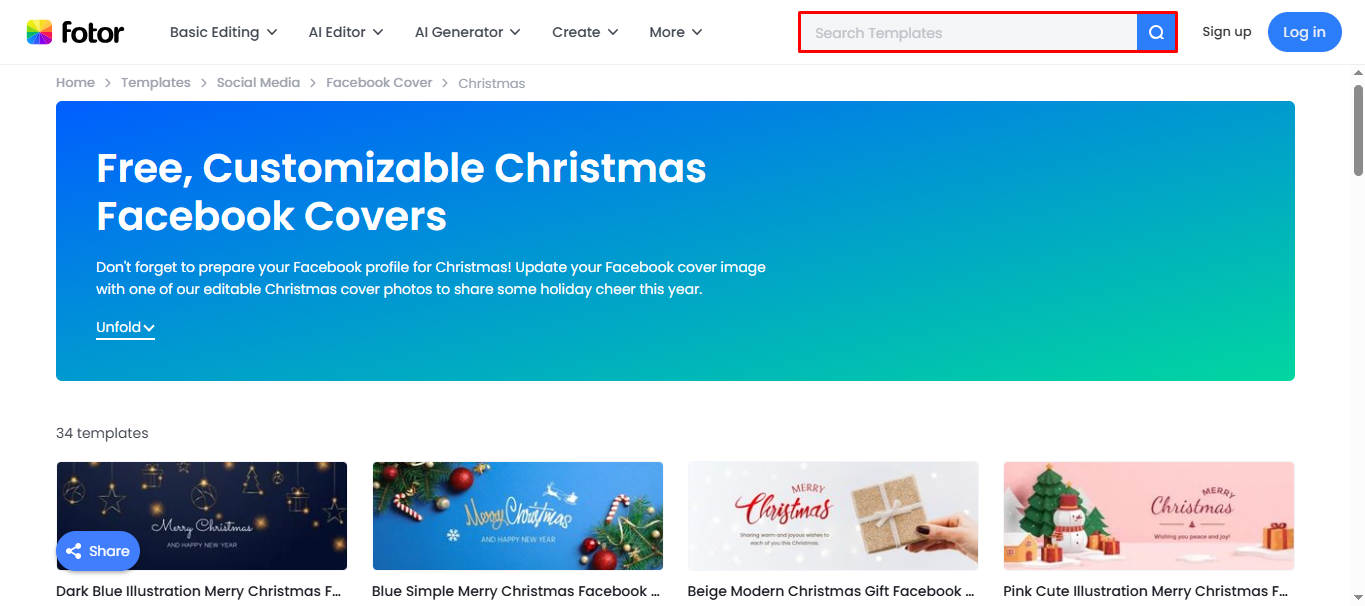 Fotor - another best tool to get Facebook Christmas cover photos