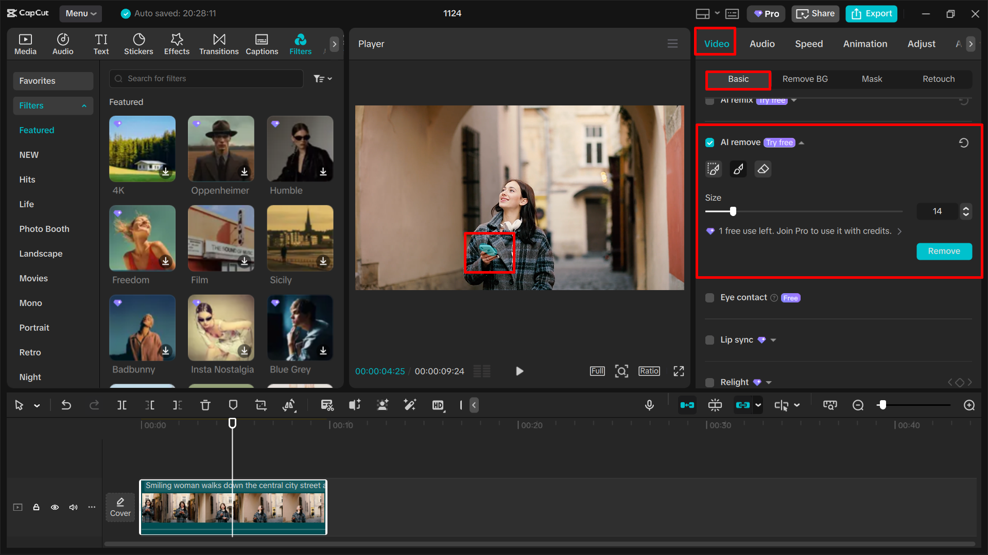 Using the AI remove tool in the Capcut desktop video editor