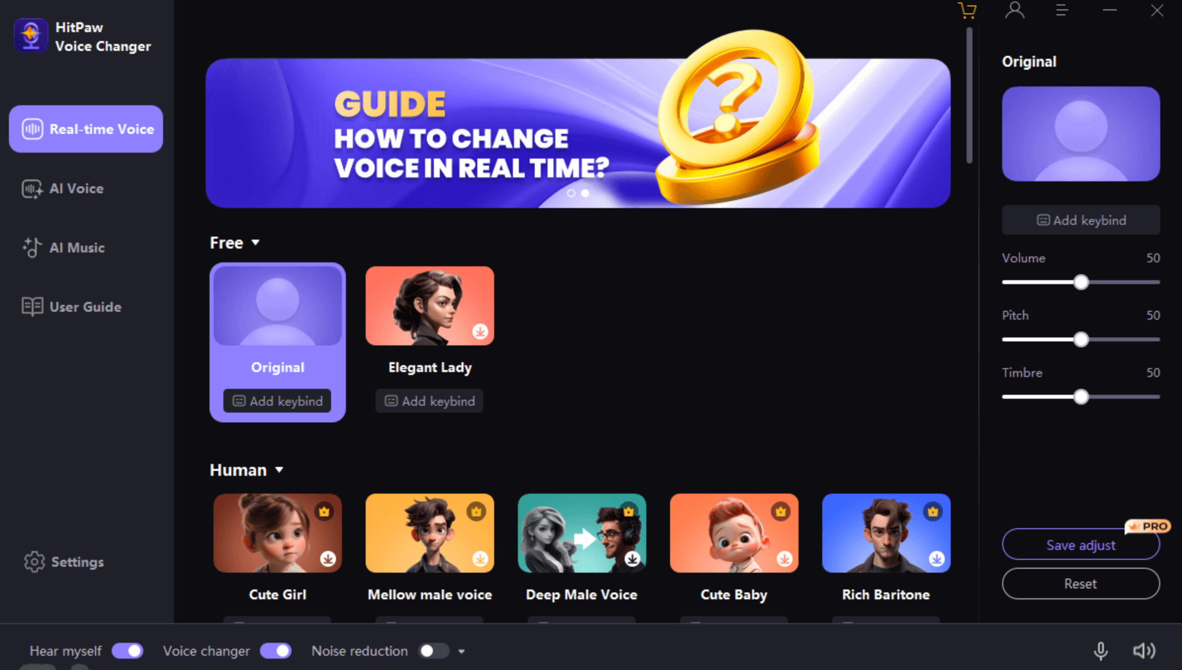 Interface of HitPaw VoicePea - a valuable girl voice changer for Discord
