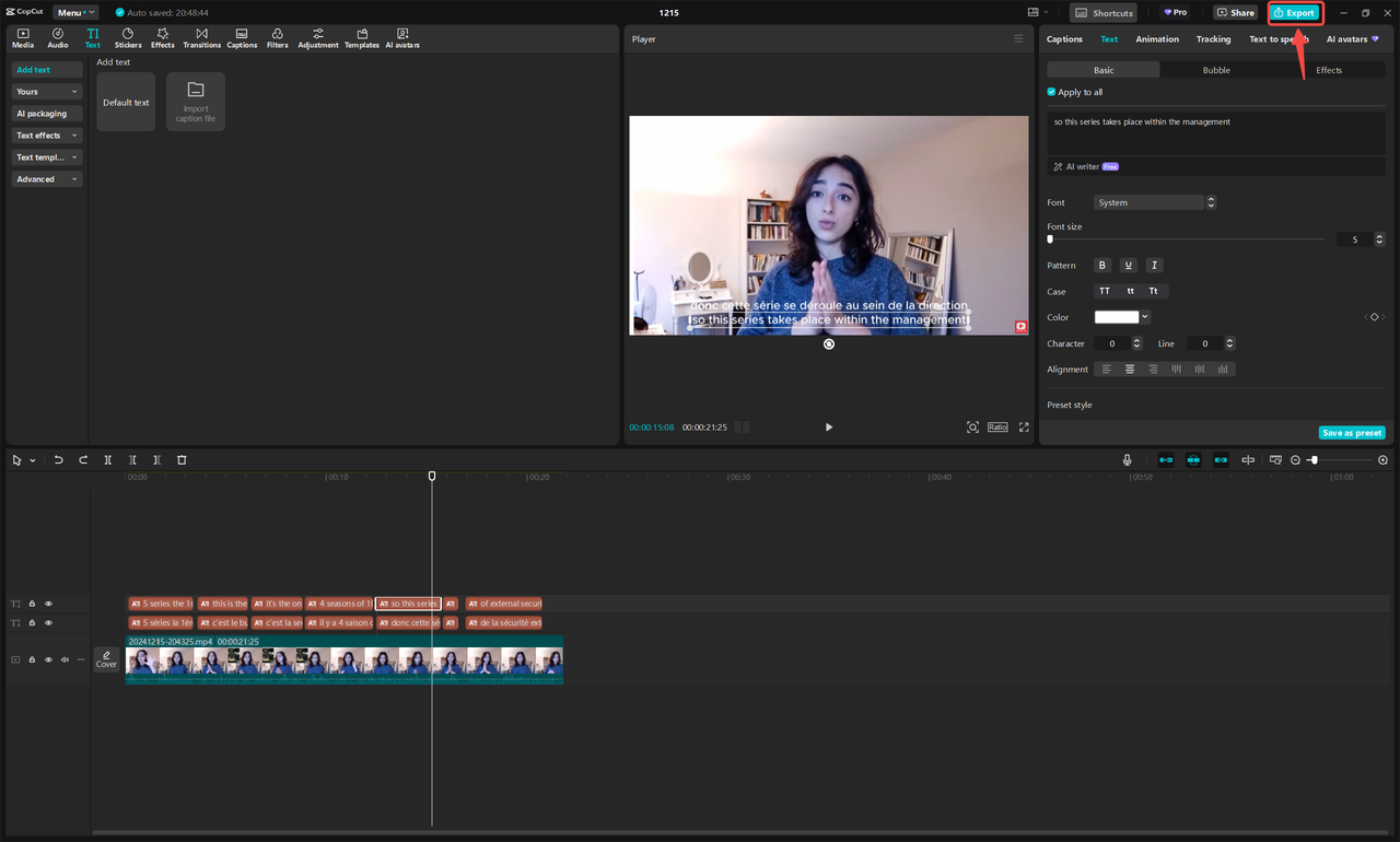 Export the captions