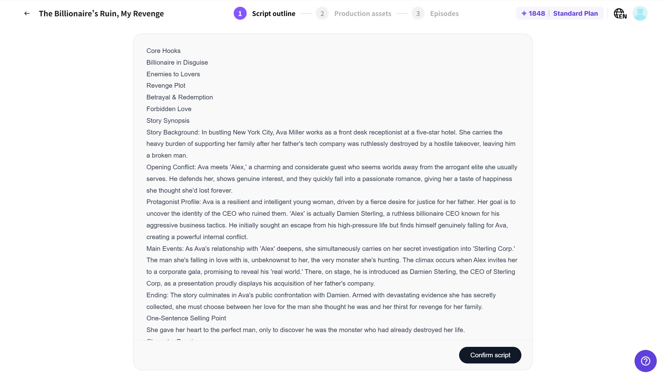 Review and confirm the script outline