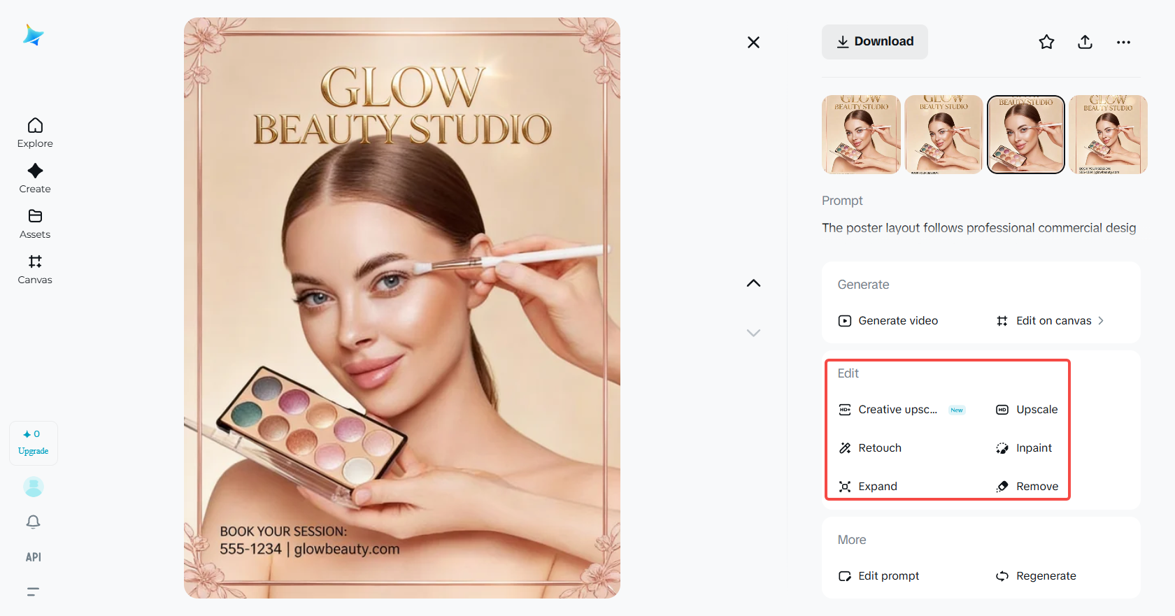 Edit the generated makeup poster