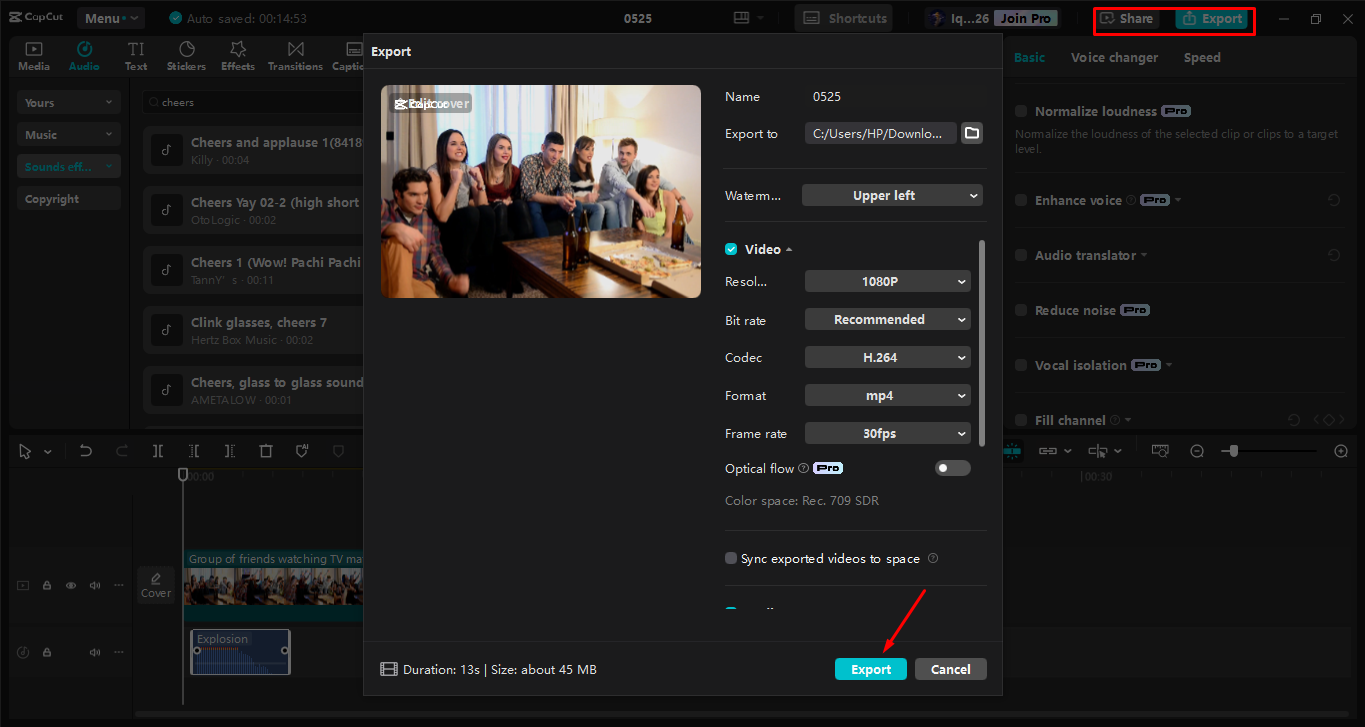 Mengeksport media daripada editor video desktop CapCut