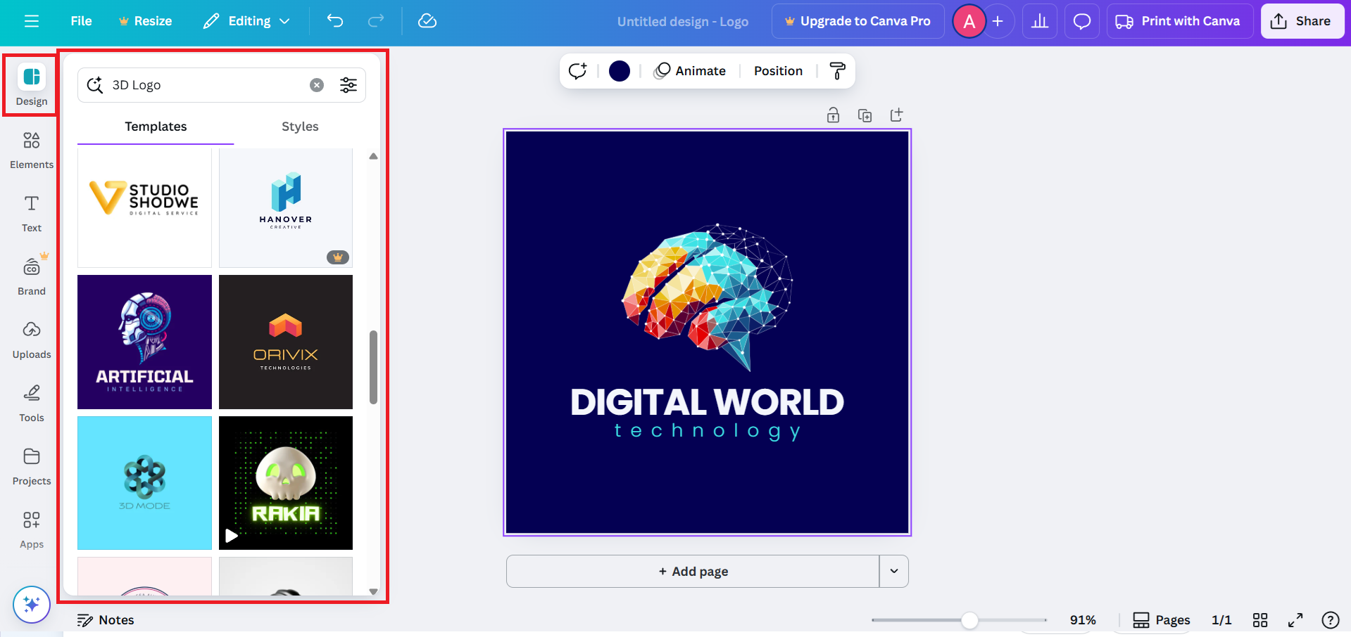 Choose a 3D logo template