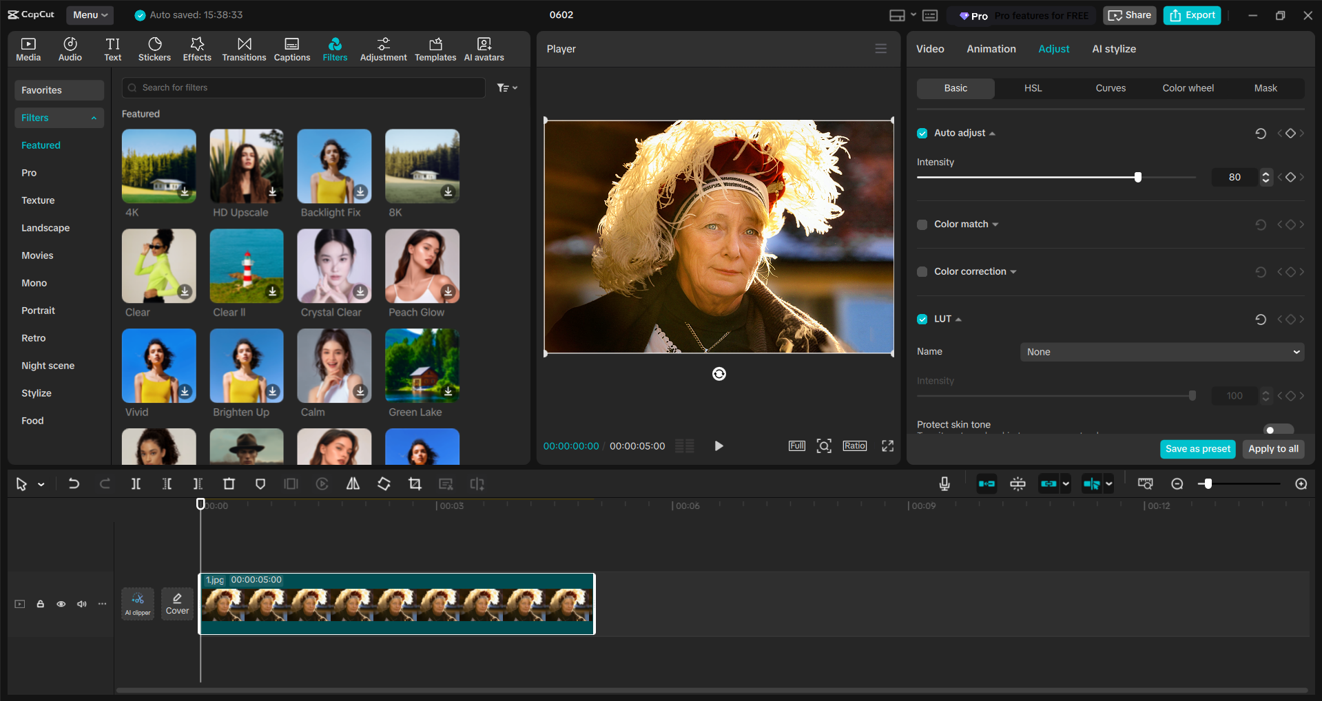 Interface of the CapCut desktop video editor - the best photo restoration software
