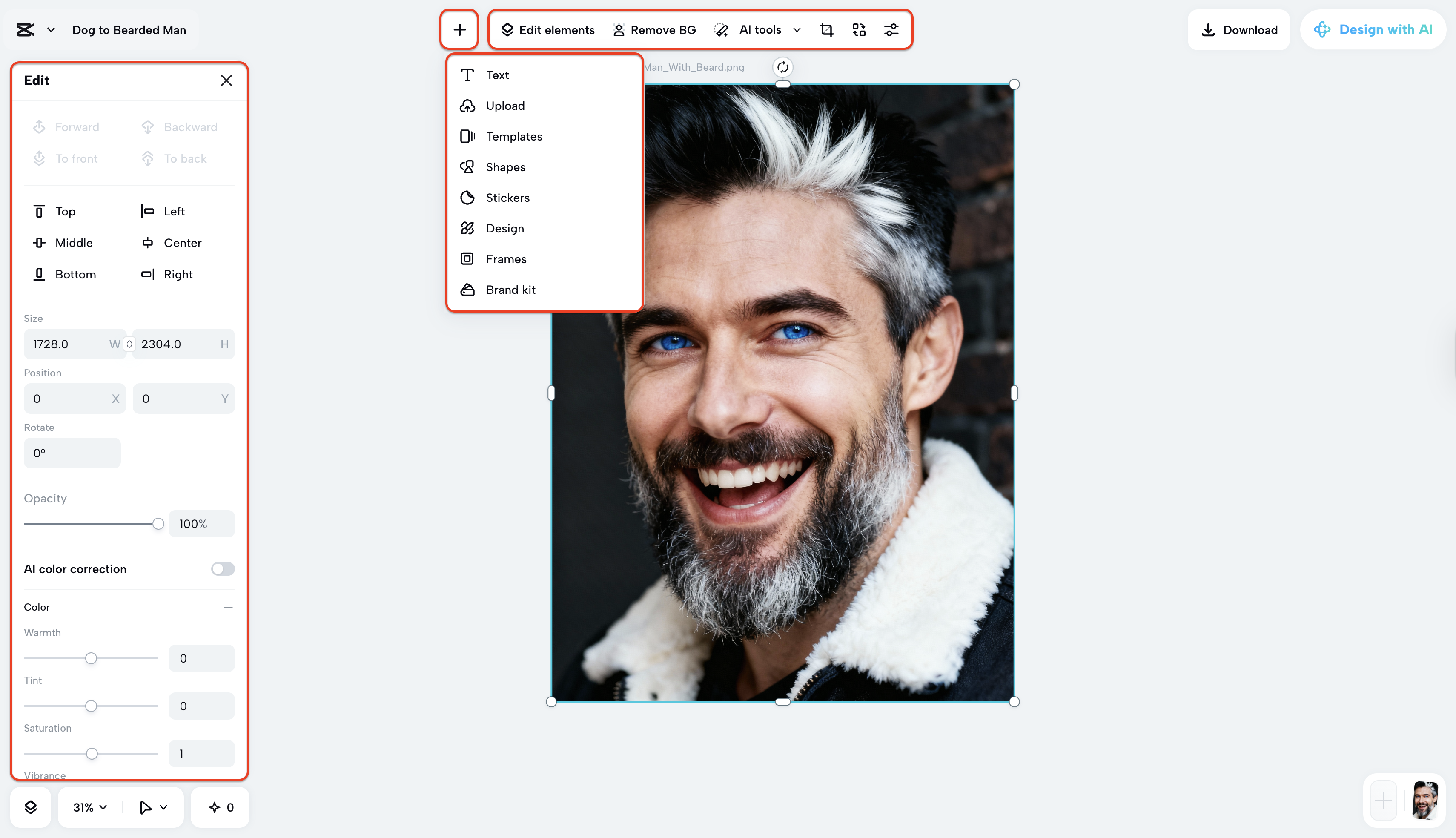 Manually edit the generated human portrait