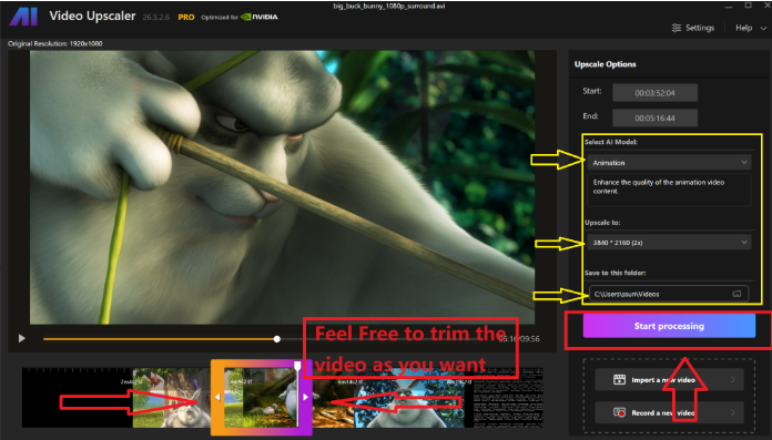 Selecting a suitable upscaling model in the Nero AI video upscaler