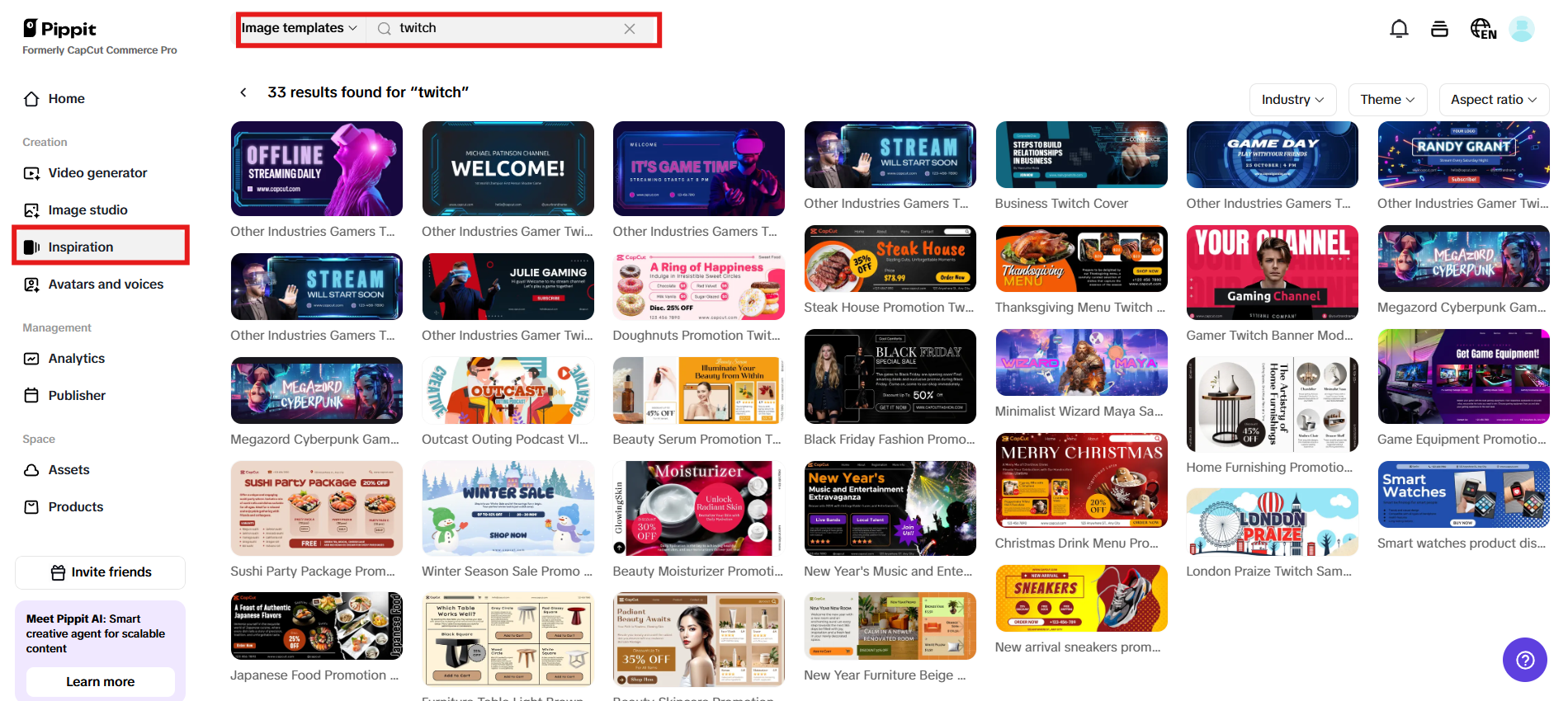 Pumili ng template mula sa Inspiration