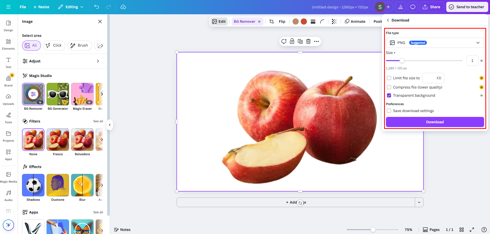 Laden Sie das bearbeitete Bild herunter