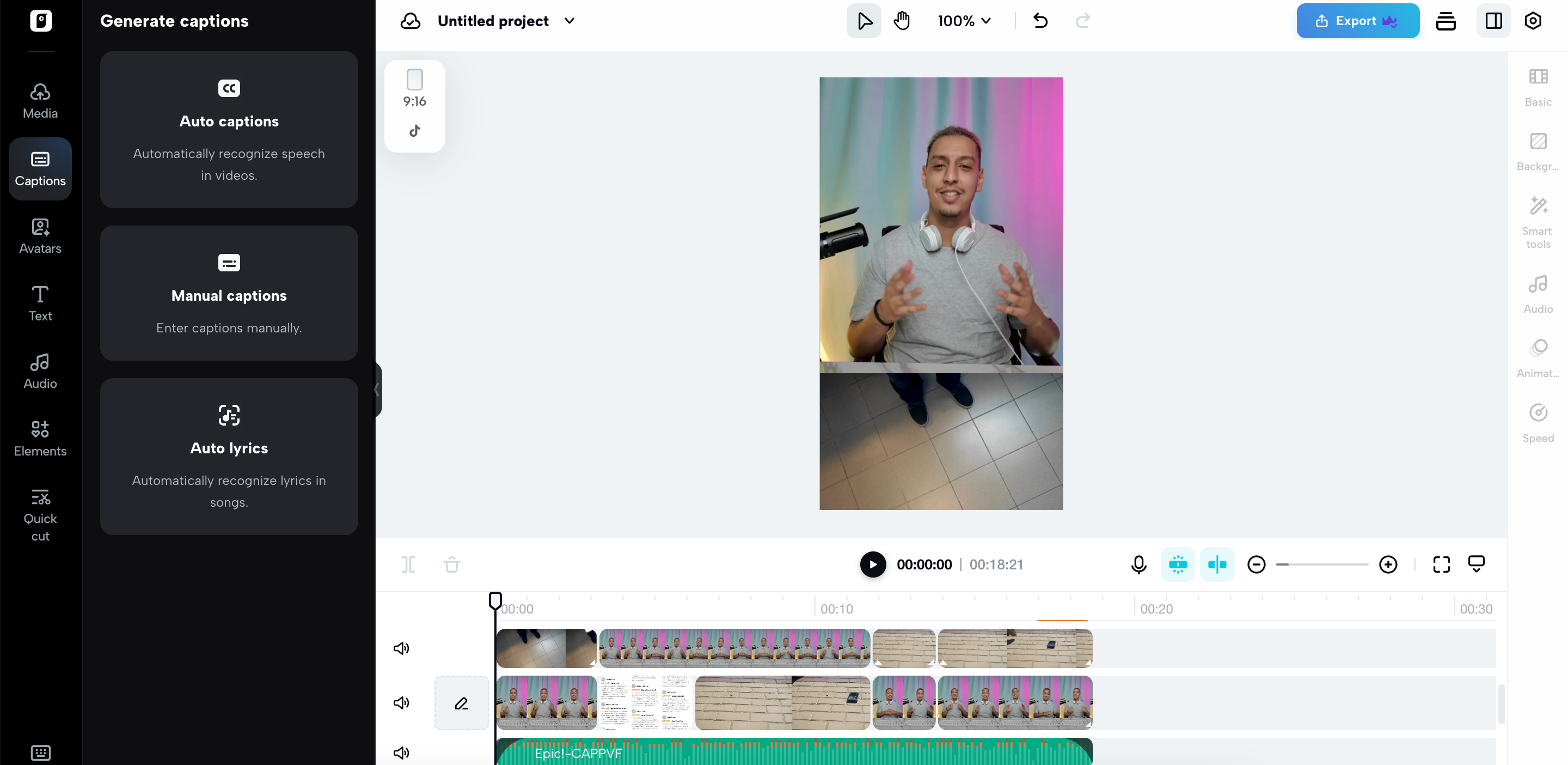 Choose the auto caption feature