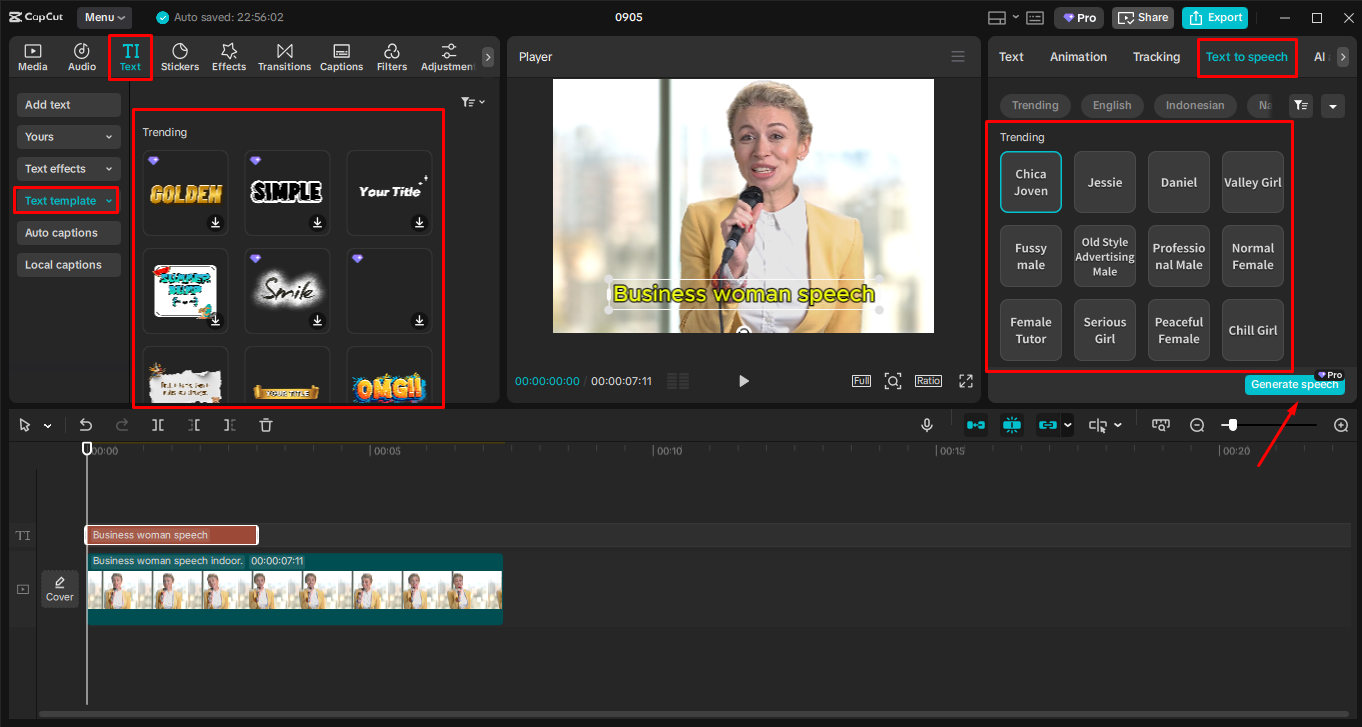 Converting text to speech in the CapCut desktop video editor